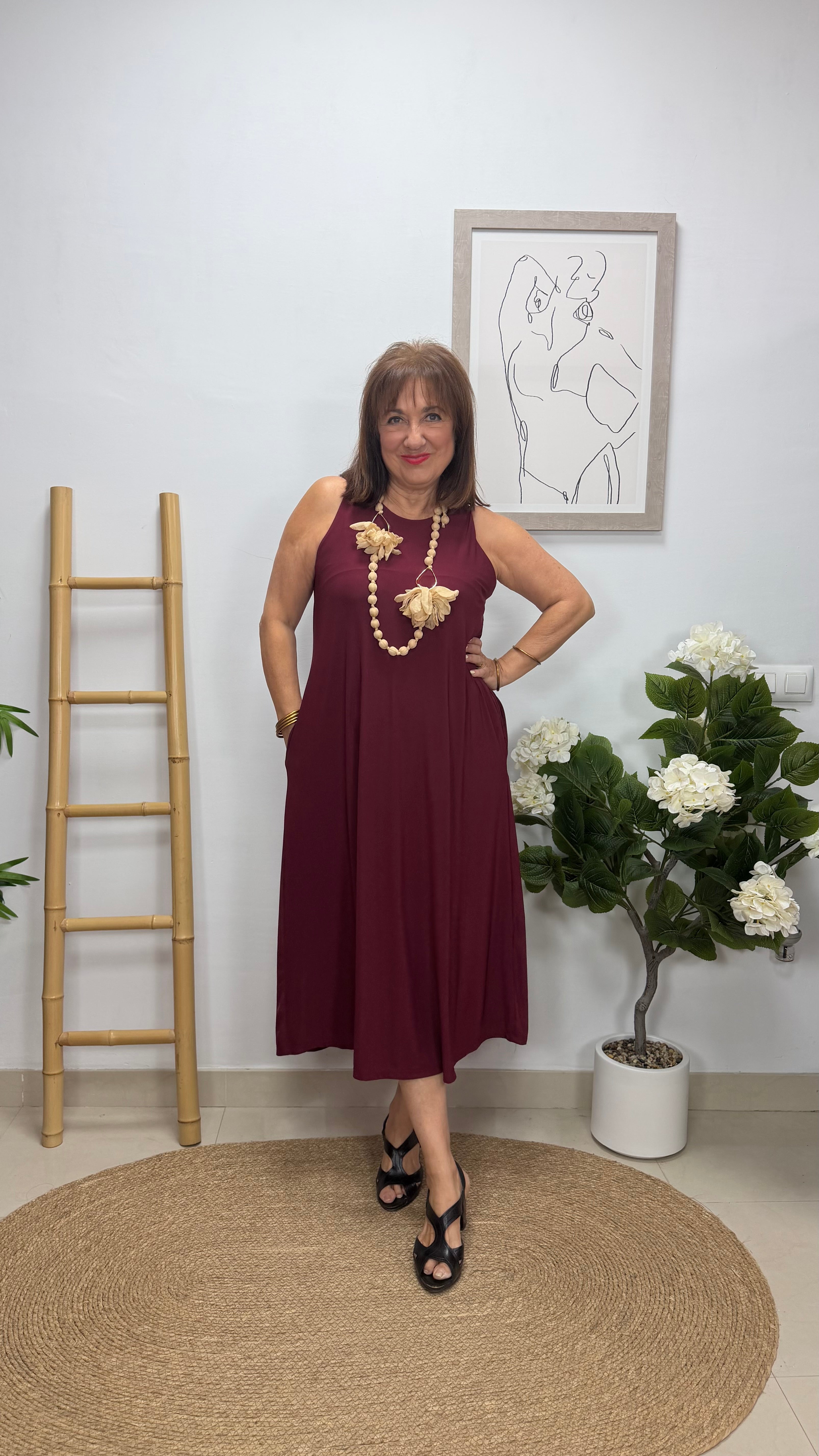 Vestido Estrella Burdeos con bolsillo