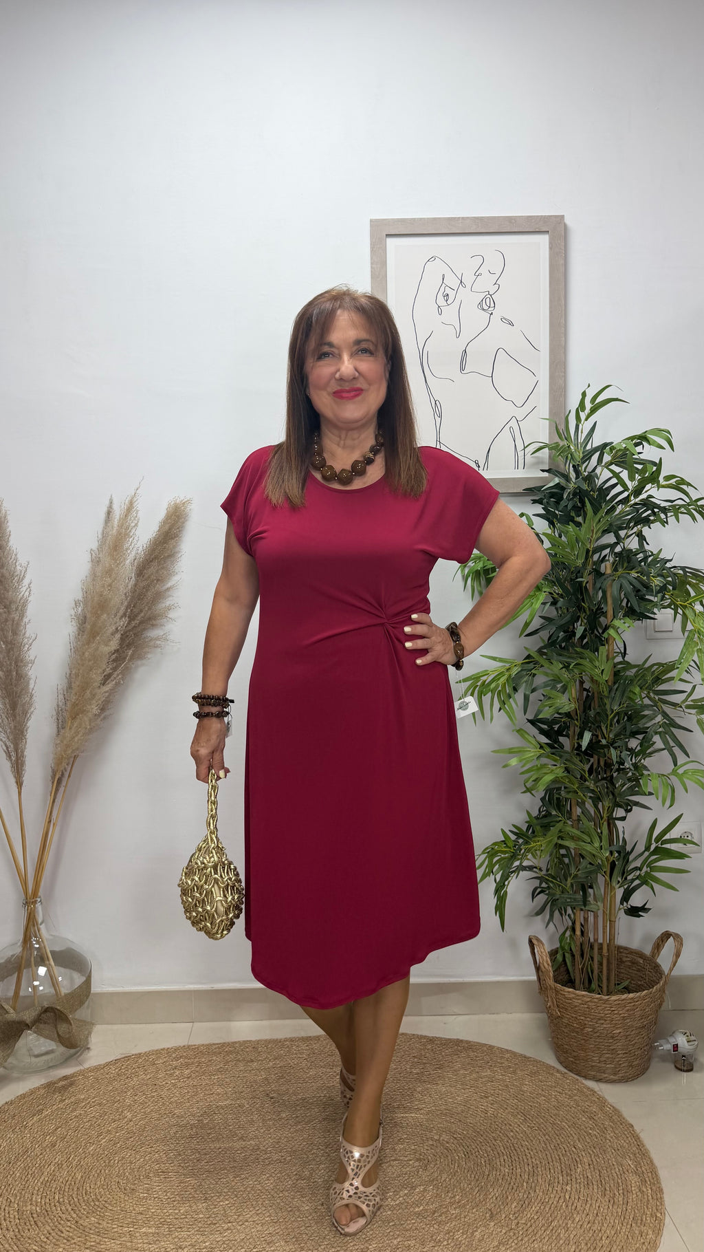 Vestido Nudo Liso Burdeos