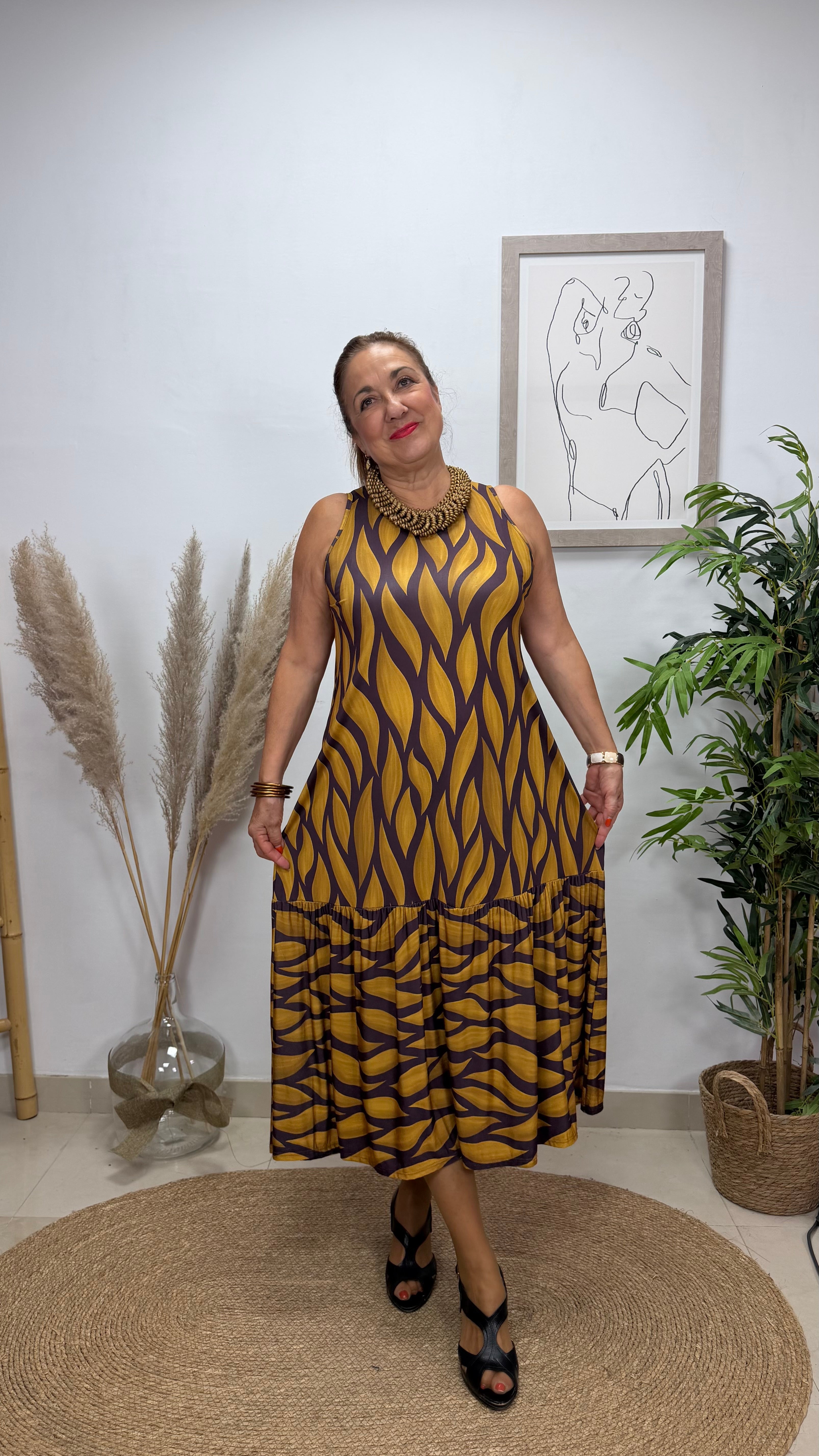 Vestido Redes Dorado/Berengena