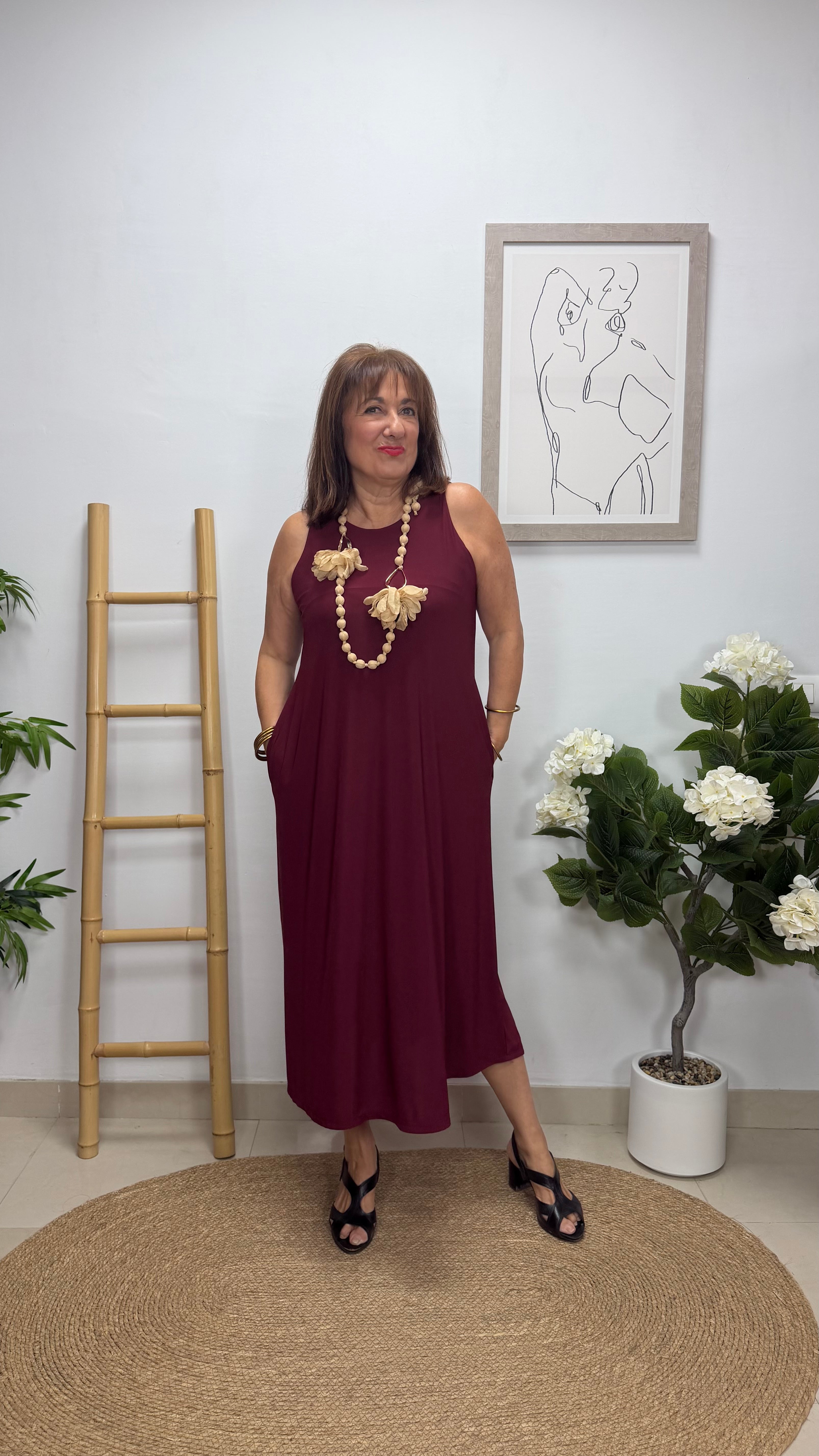 Vestido Estrella Burdeos con bolsillo