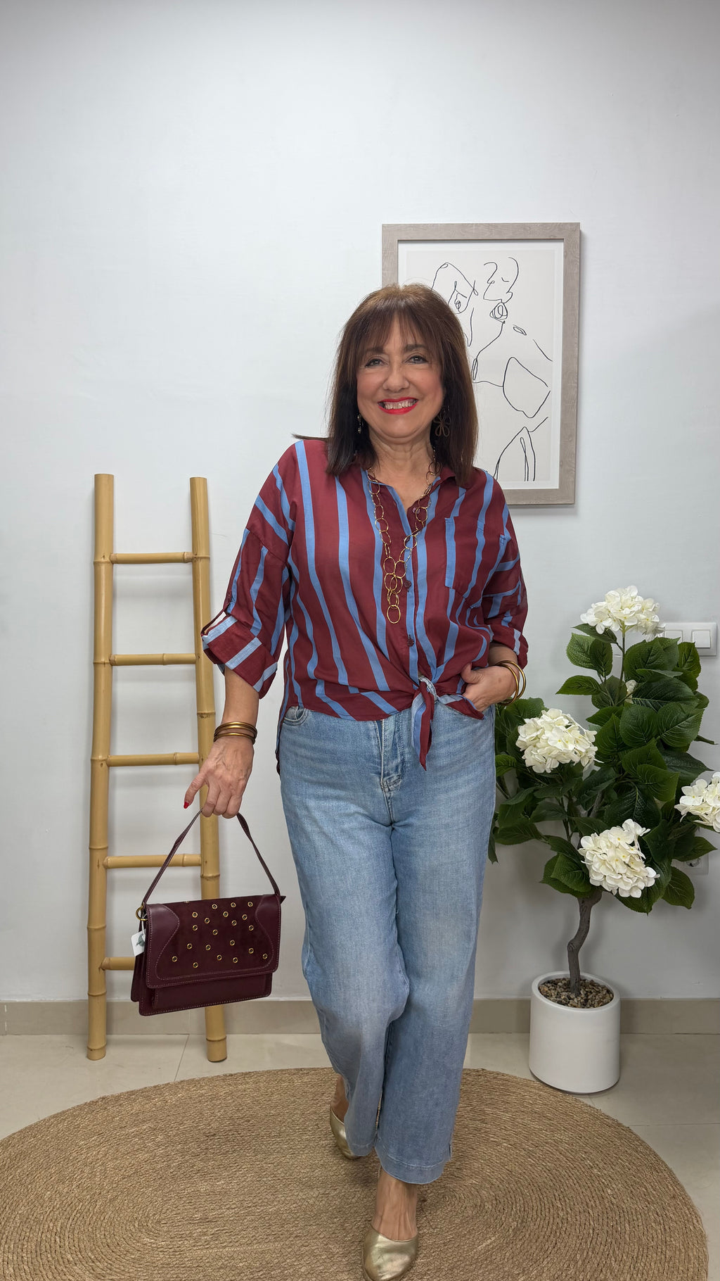 Blusa Rayada Burdeos