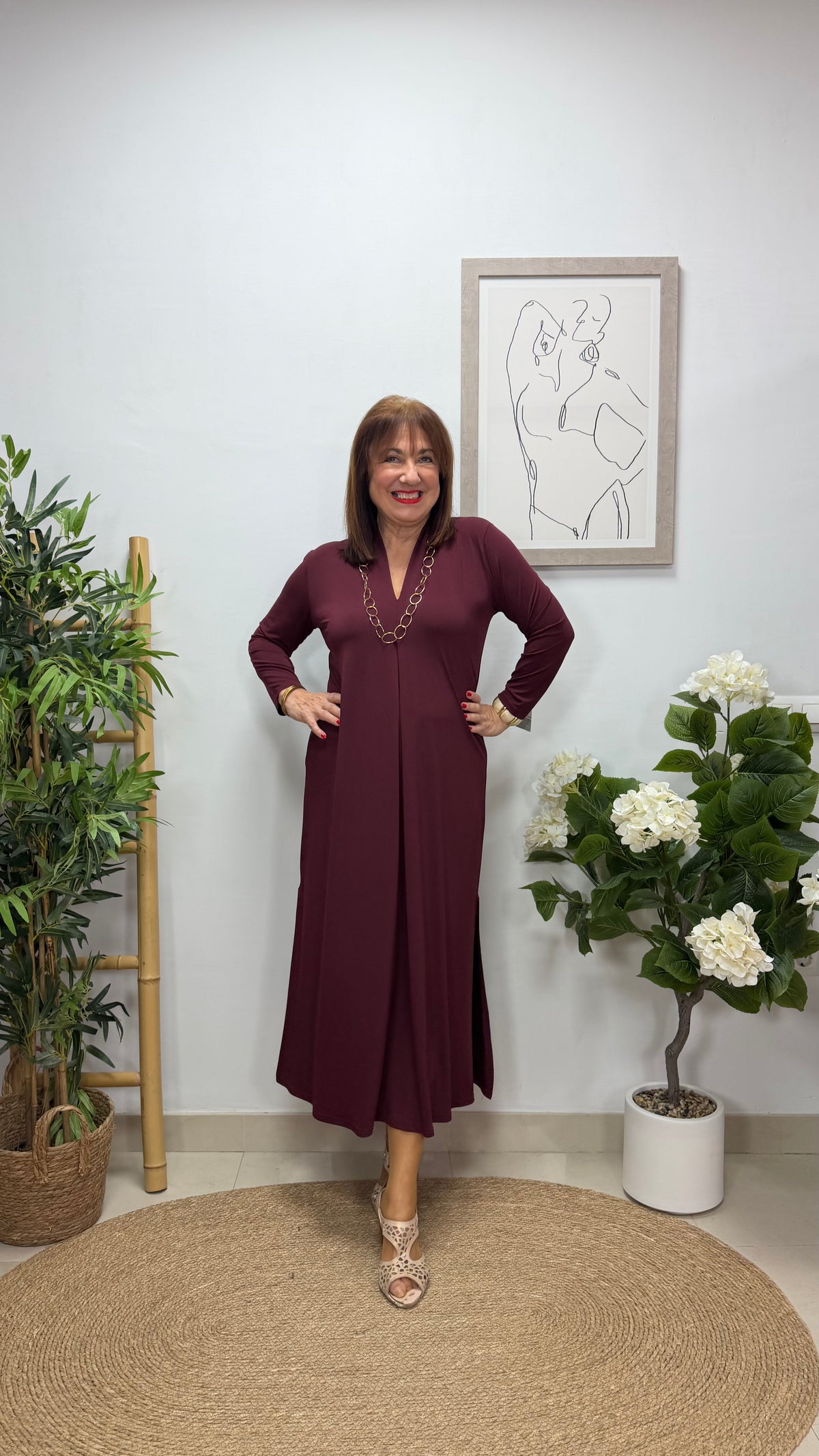 Vestido Paula con Manga Burdeos