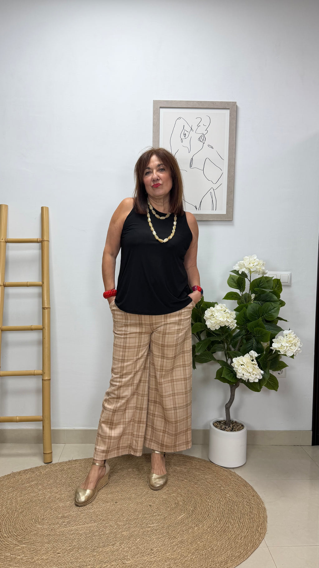 Pantalón Cuadros Beige