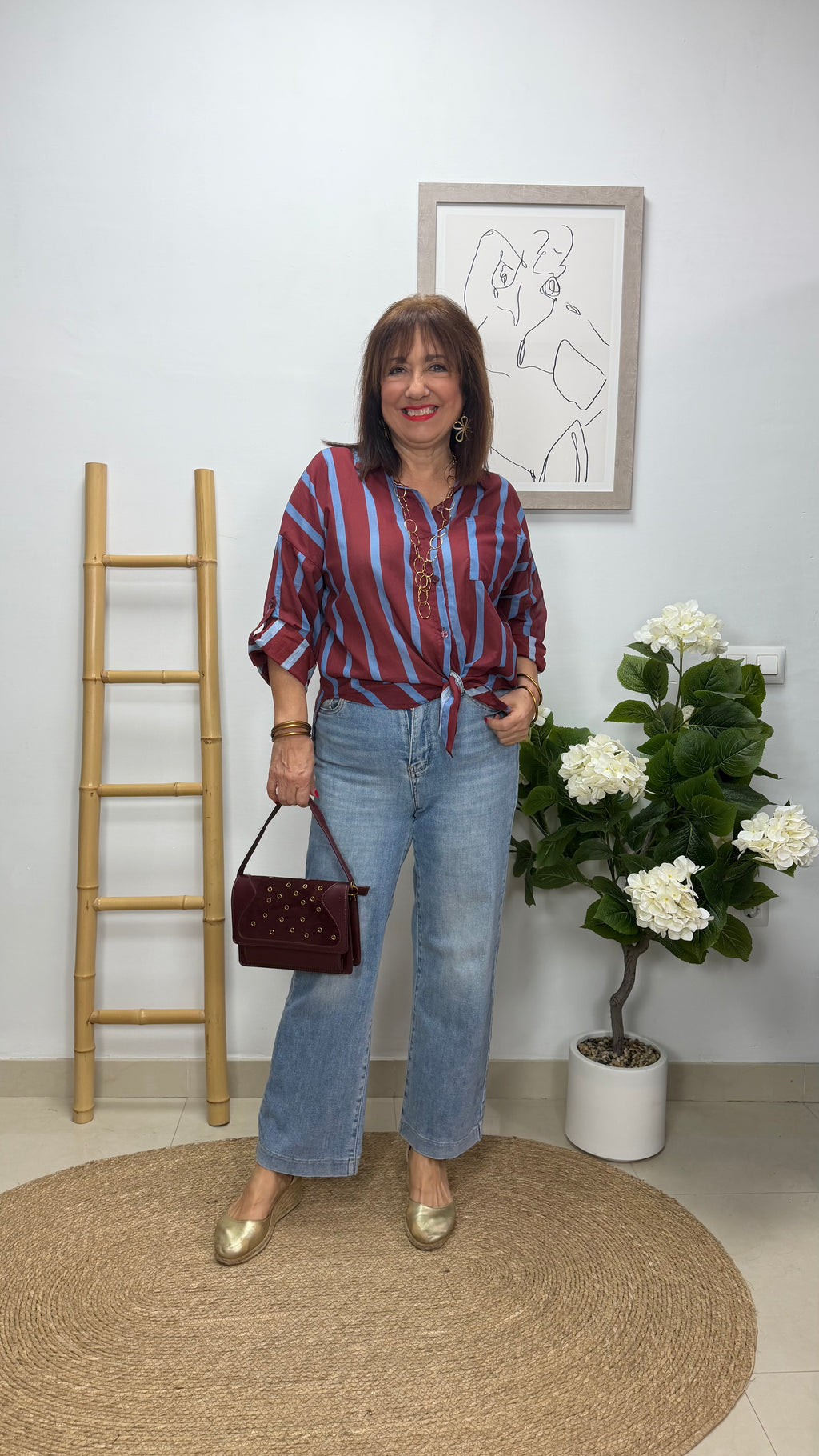 Blusa Rayada Burdeos