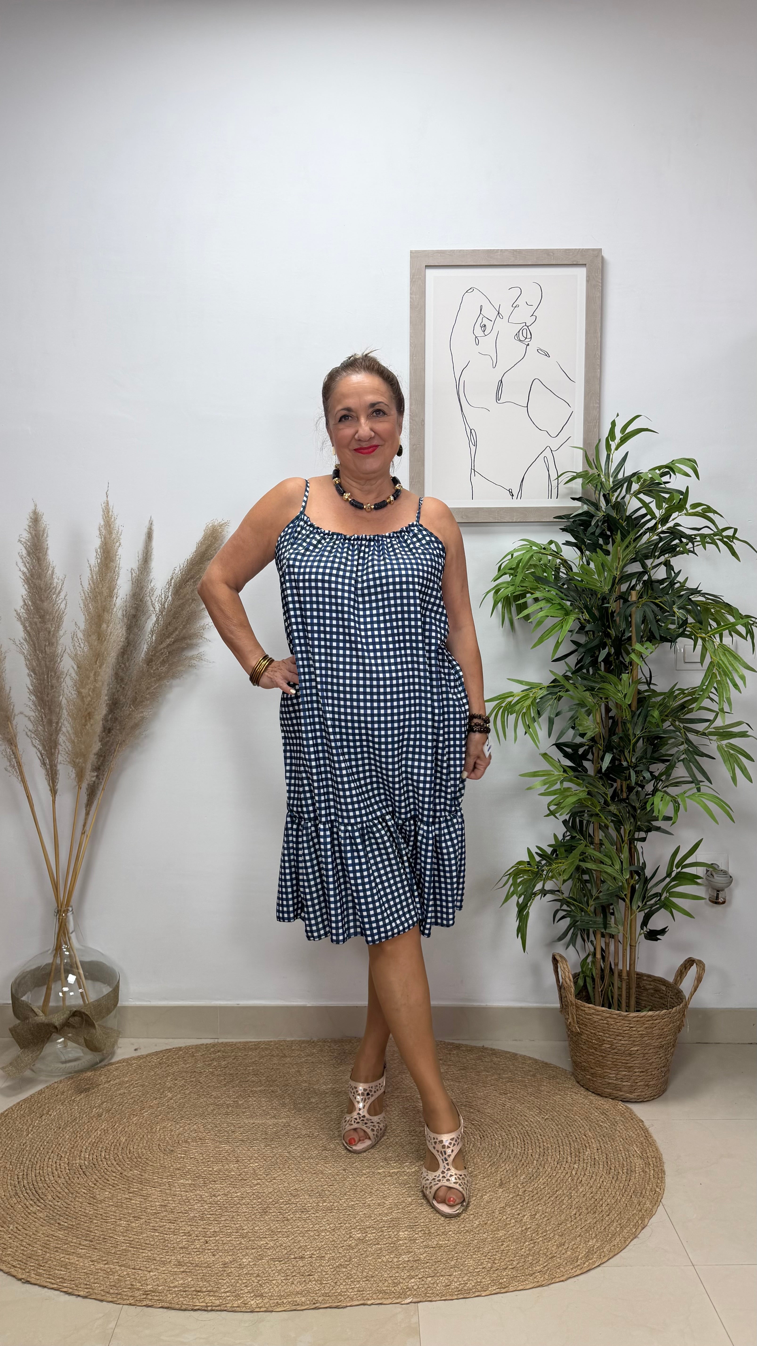 Vestido Corto Vichy Marino