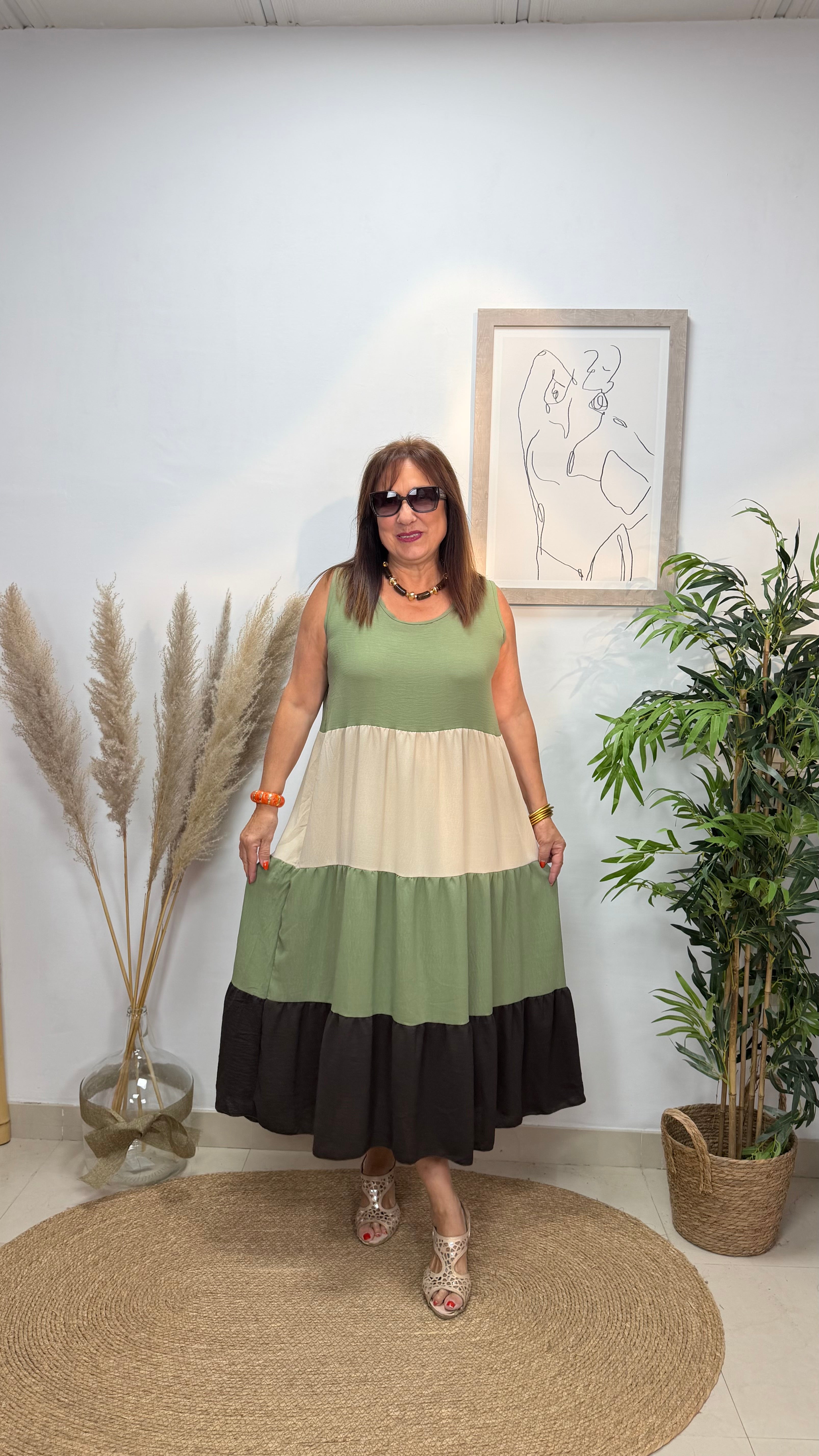 Vestido Volante Tricolor