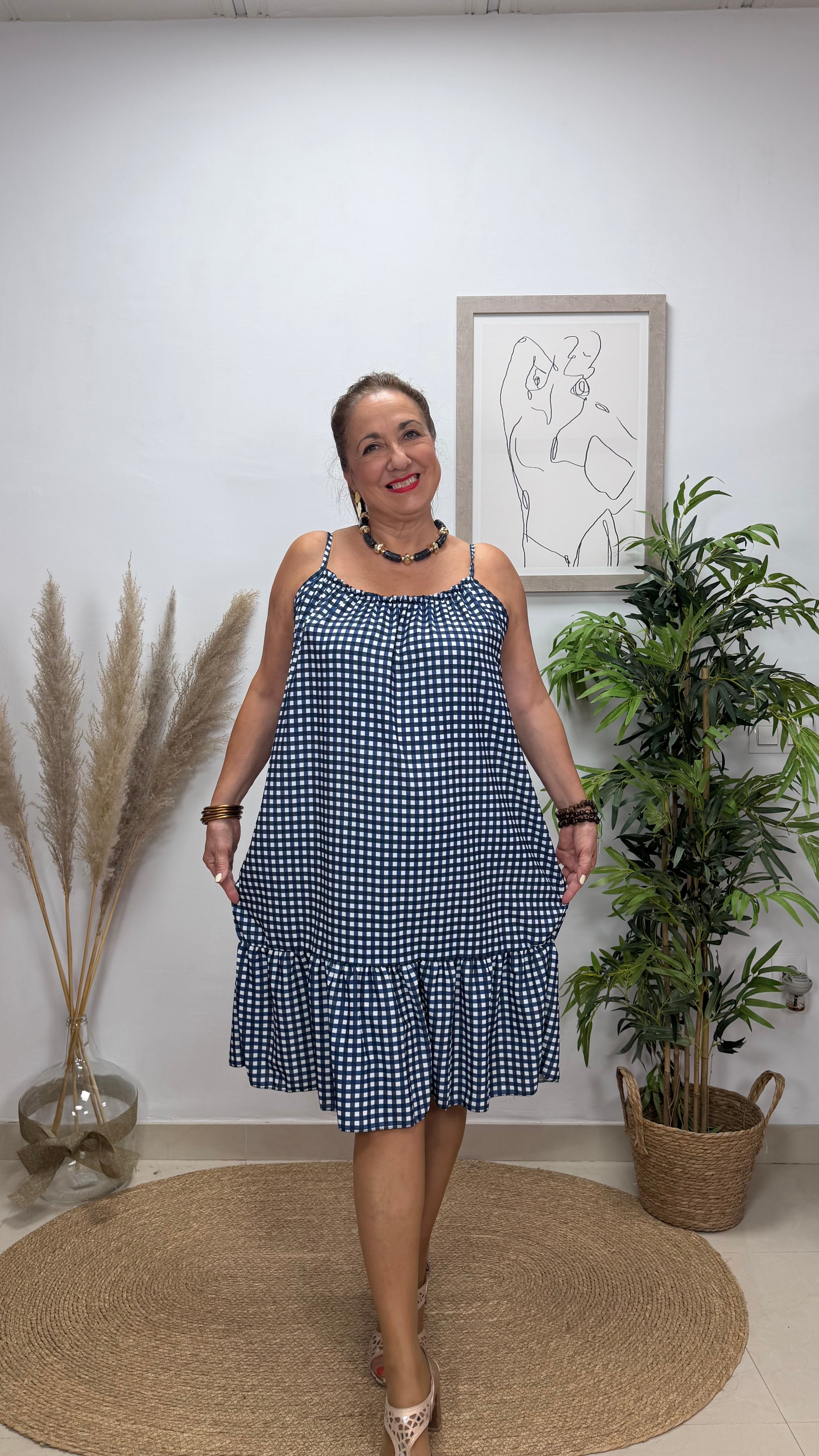 Vestido Corto Vichy Marino