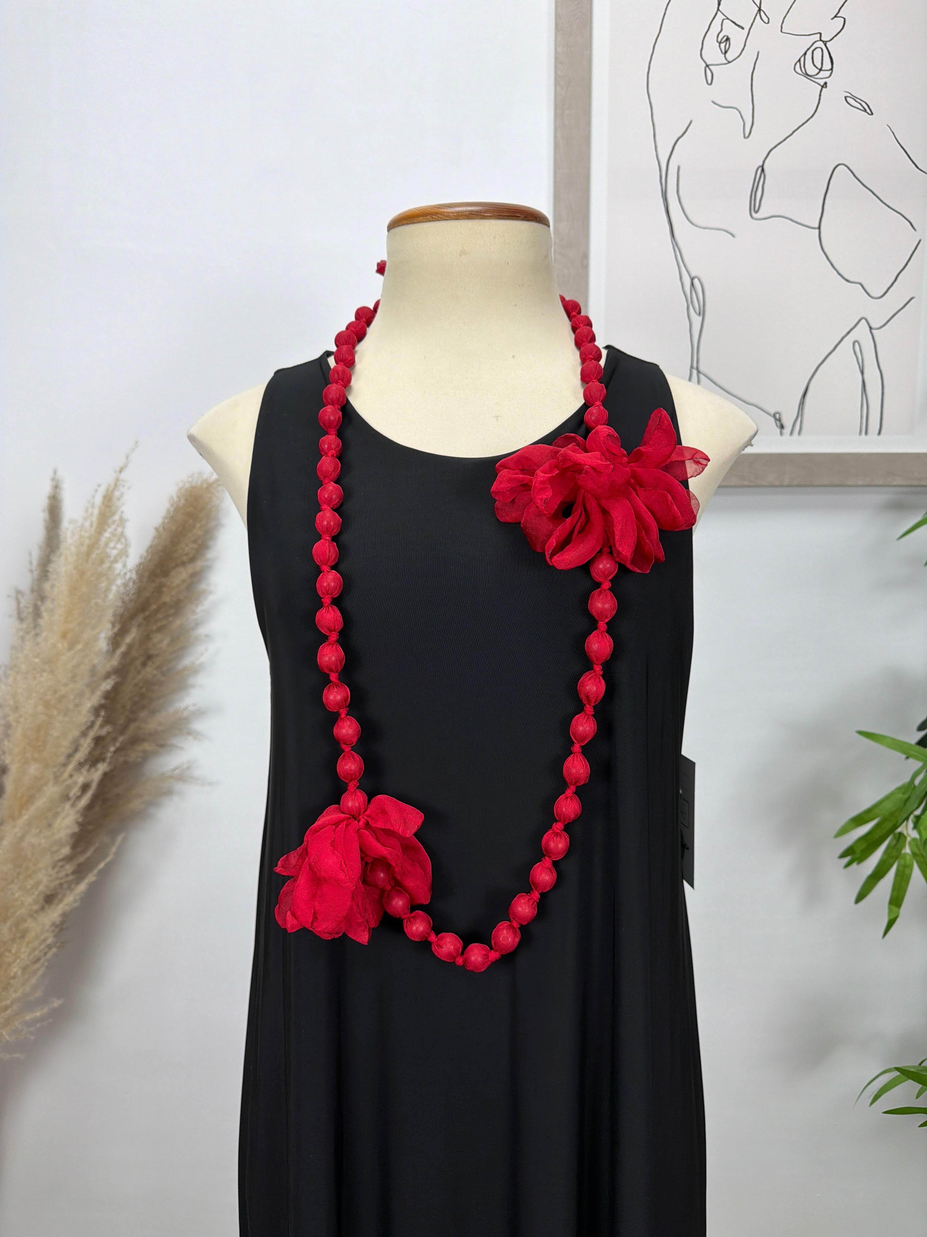 Collar Caramelo Flor Rojo