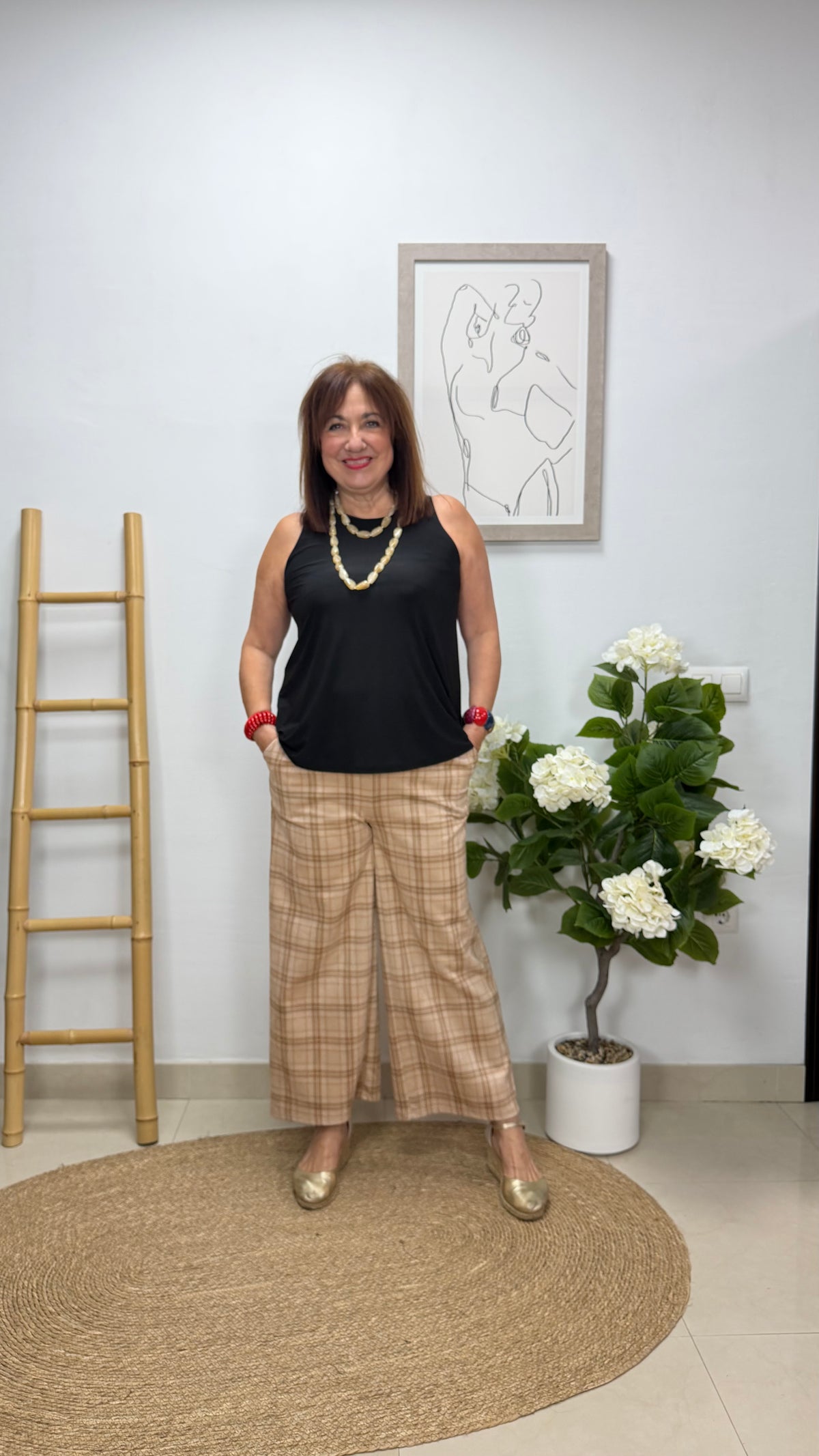 Pantalón Cuadros Beige