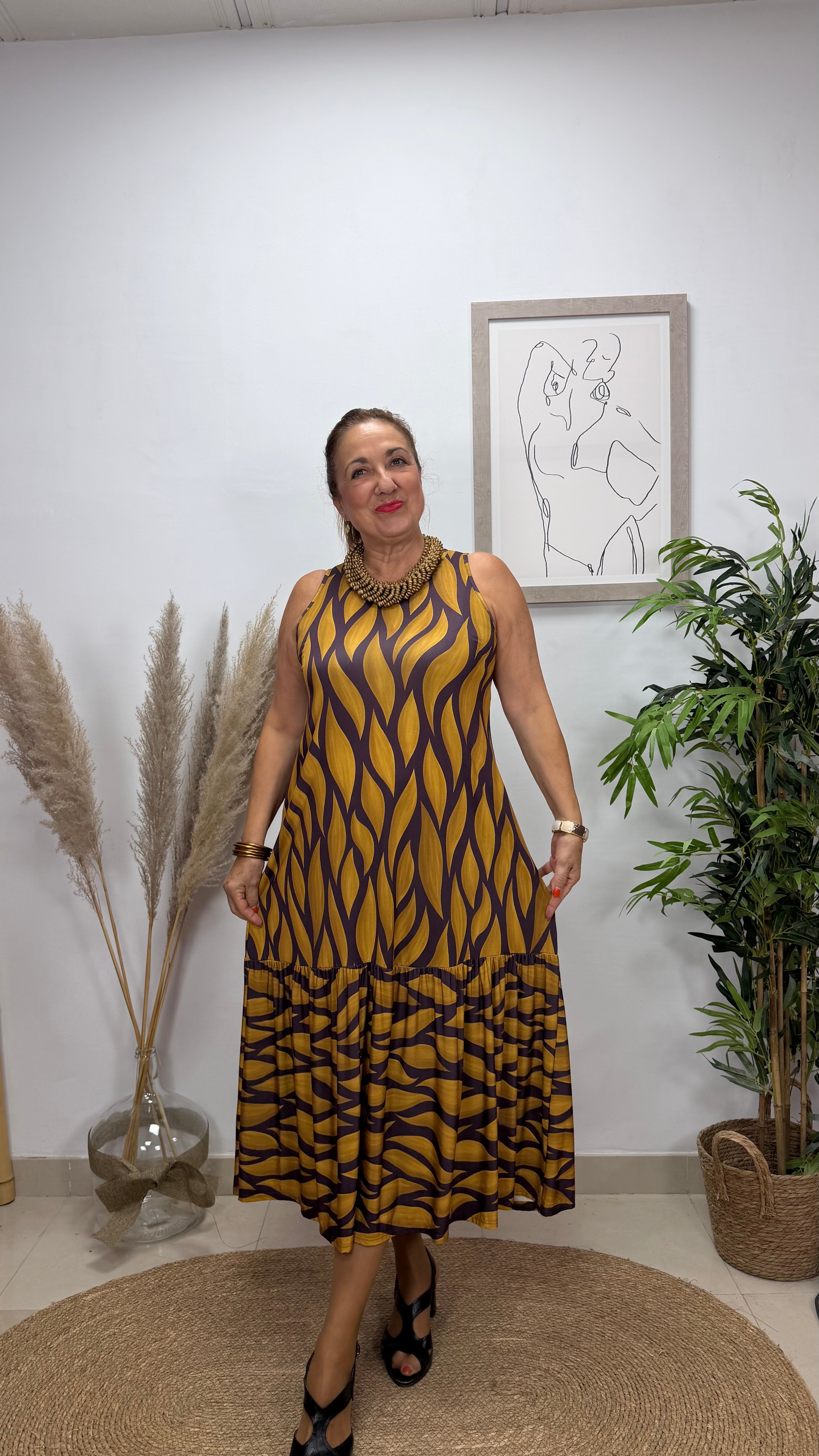 Vestido Redes Dorado/Berengena