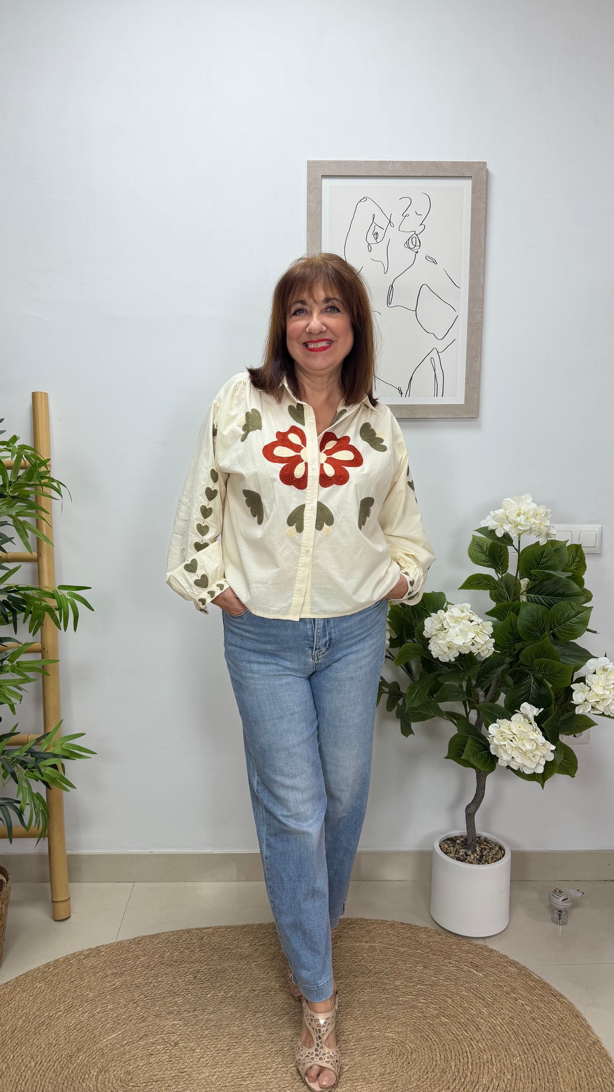 Camisa Flor Beige