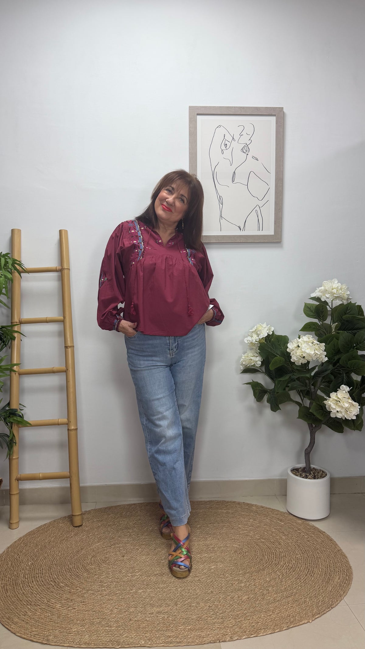 Camisa Étnica Burdeos