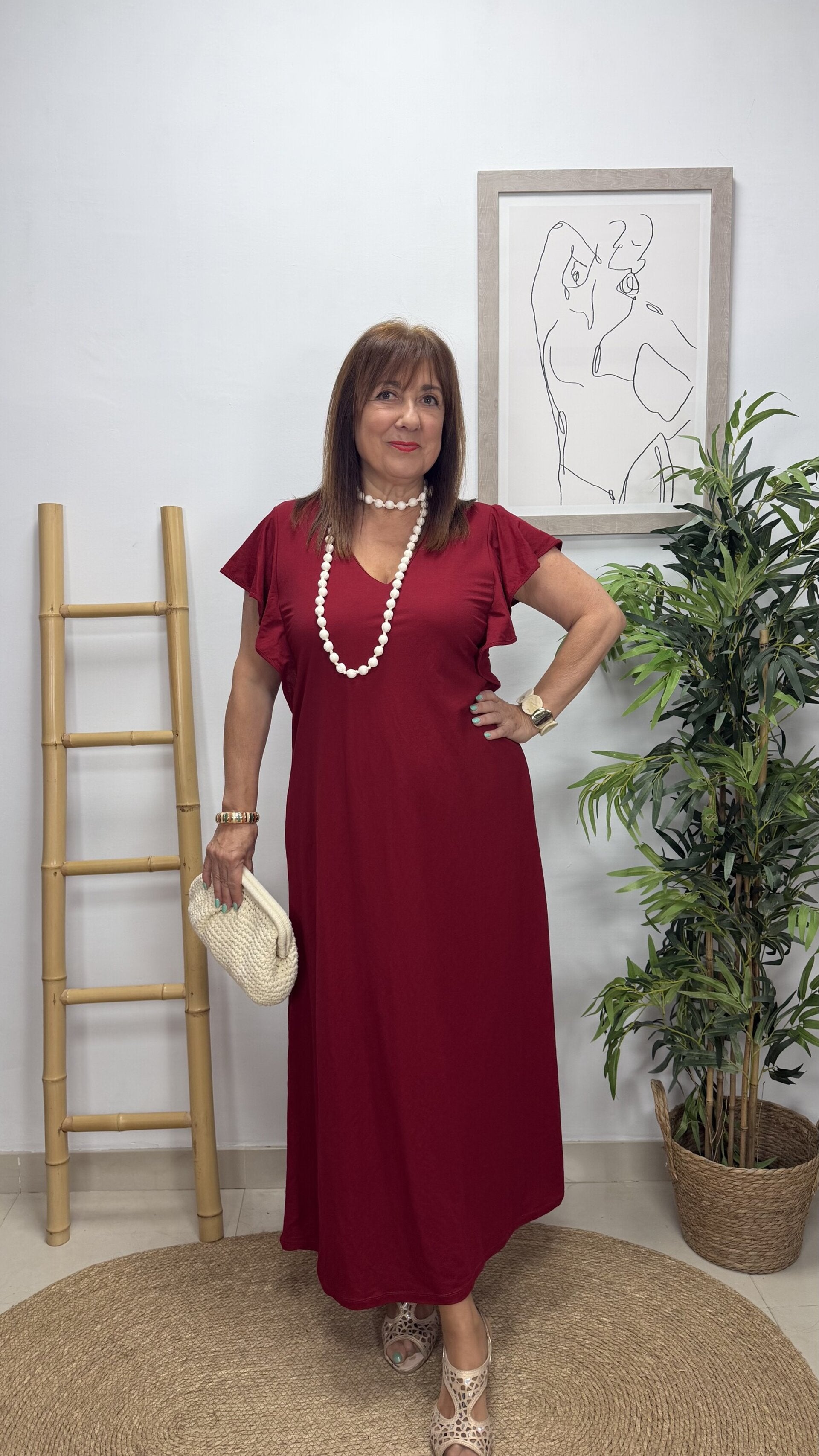 Vestido Carlota Volante Burdeos