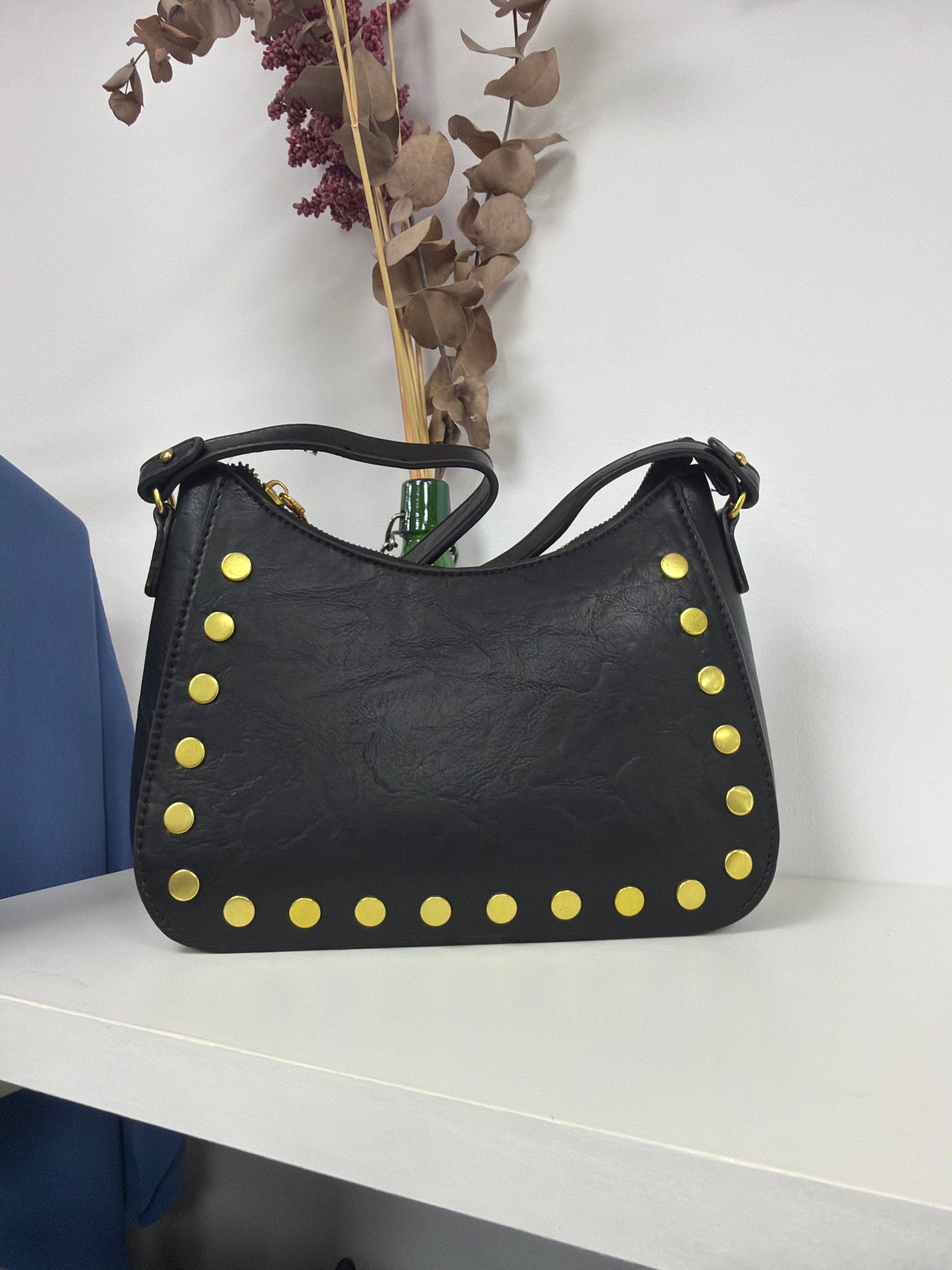 Bolso Piel Negro Tachuelas