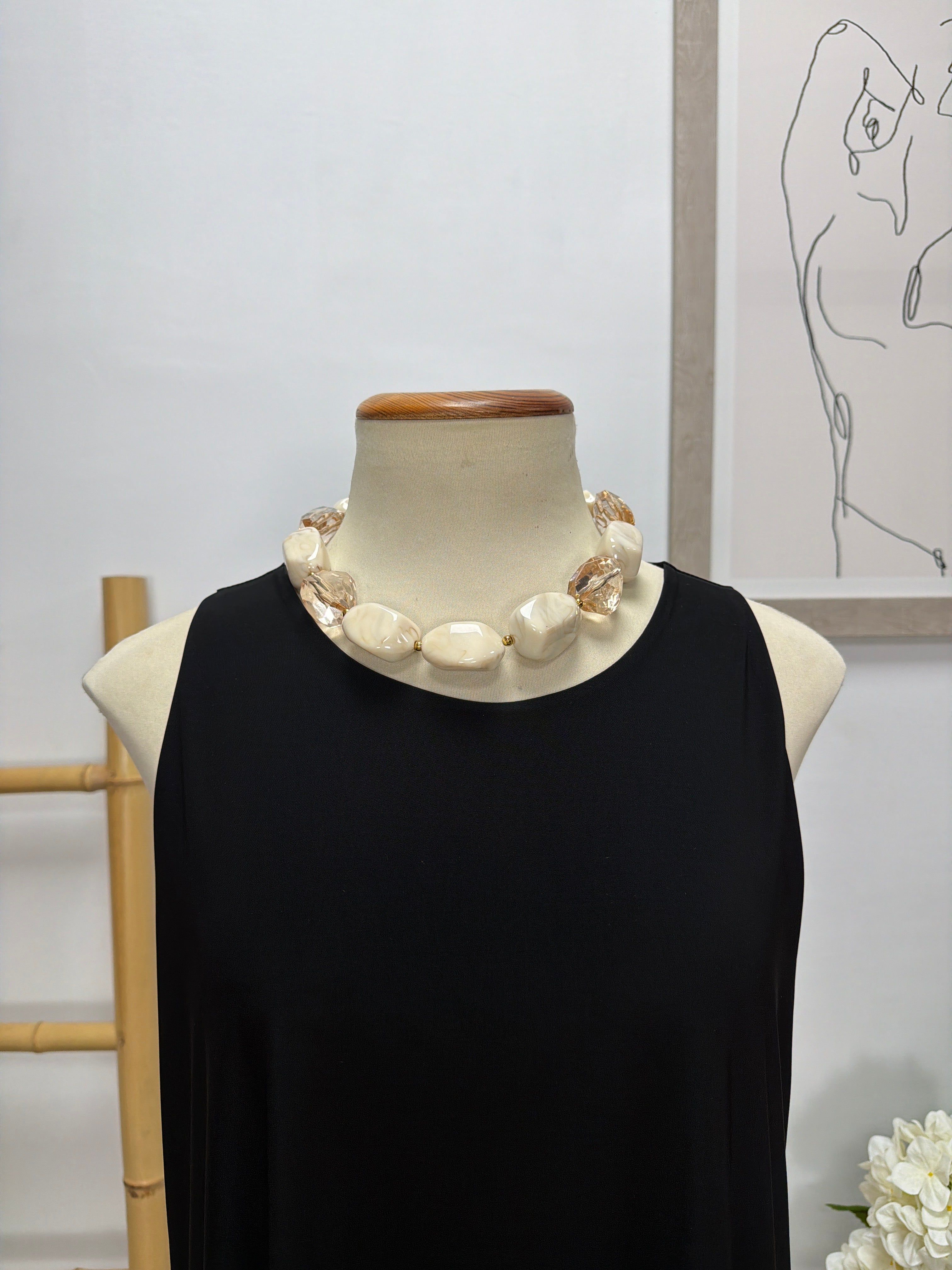 Collar Piedras Blanco con Cristal