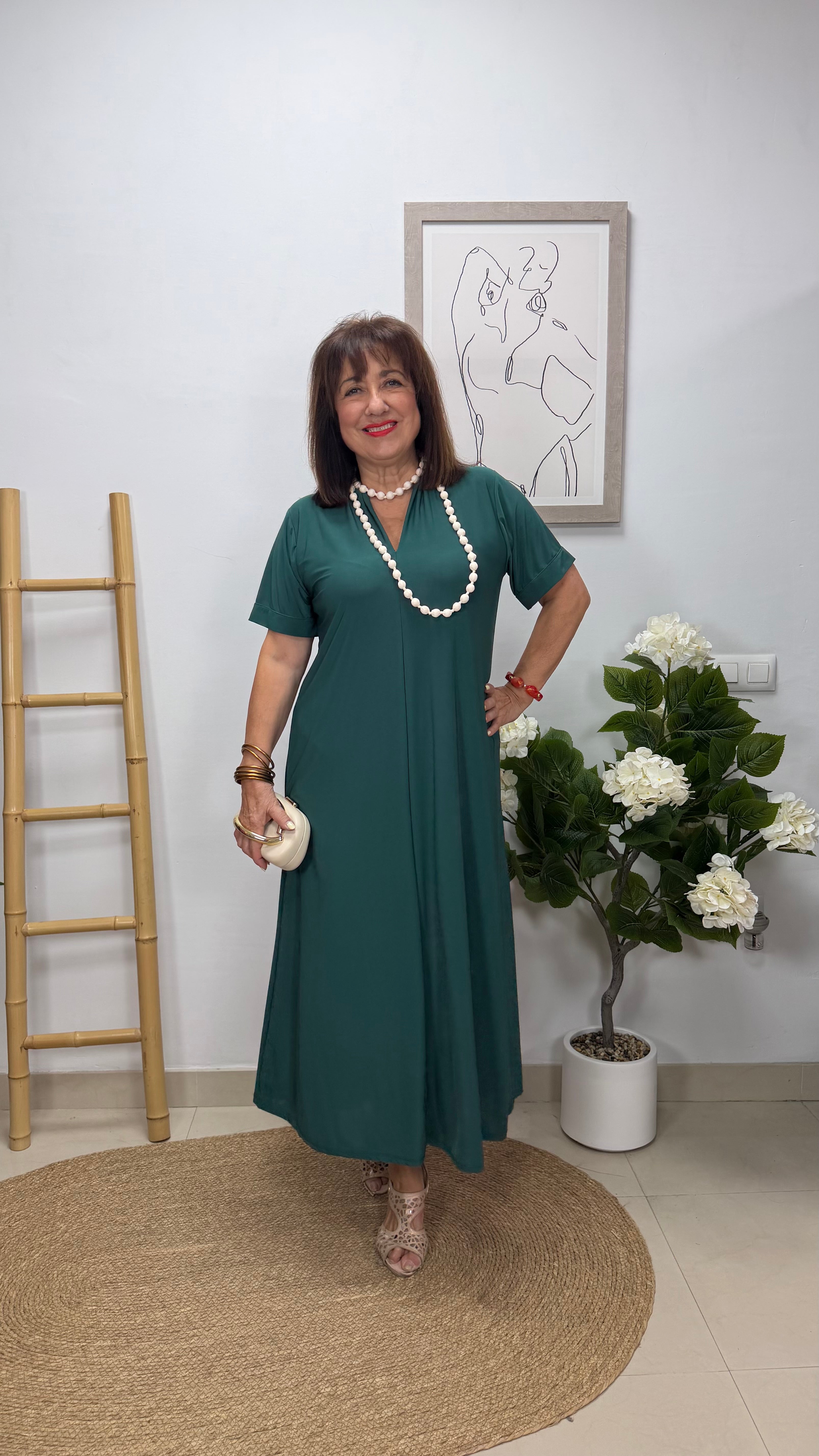 Vestido Paula Verde Musgo con manga