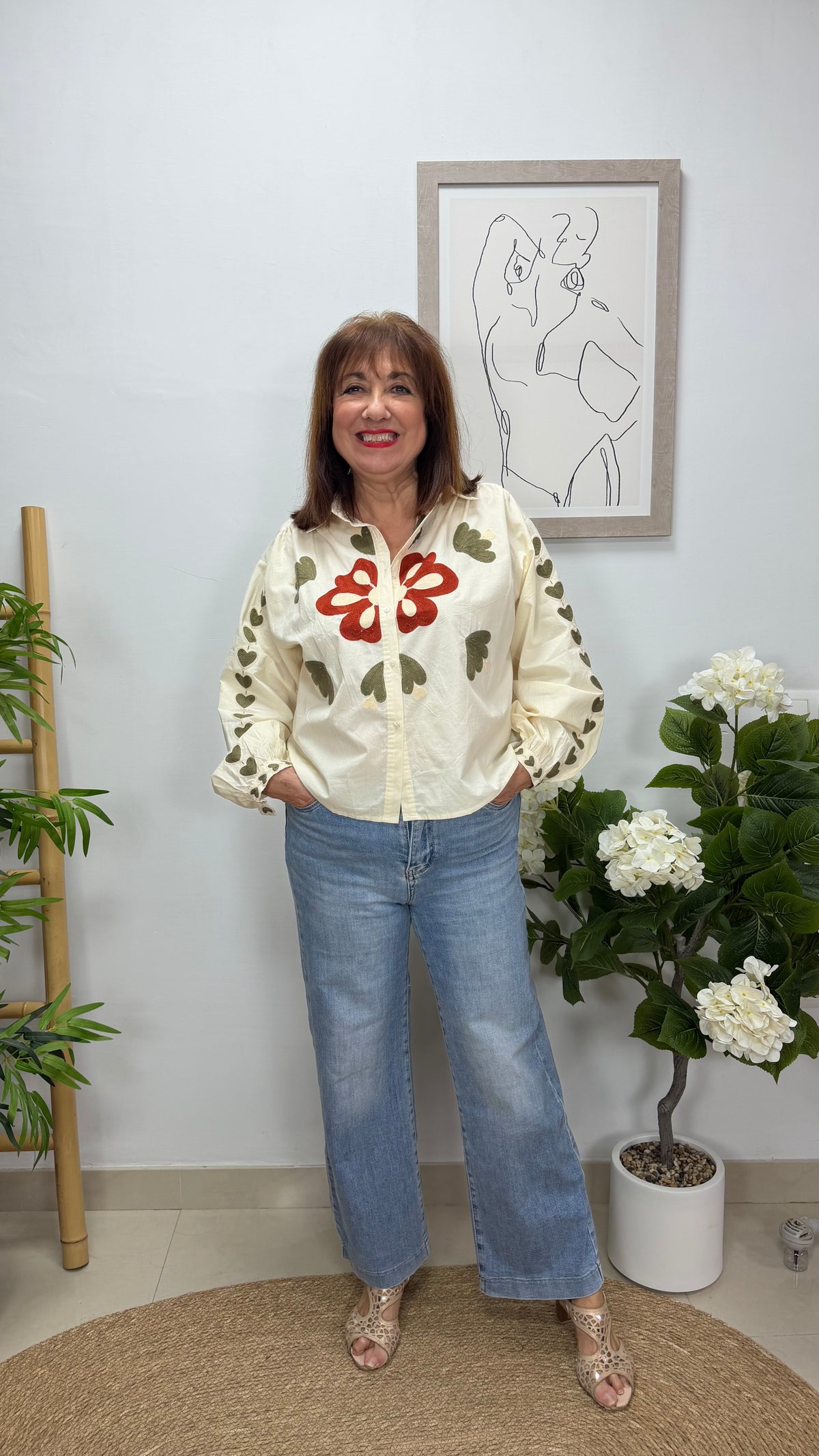 Camisa Flor Beige