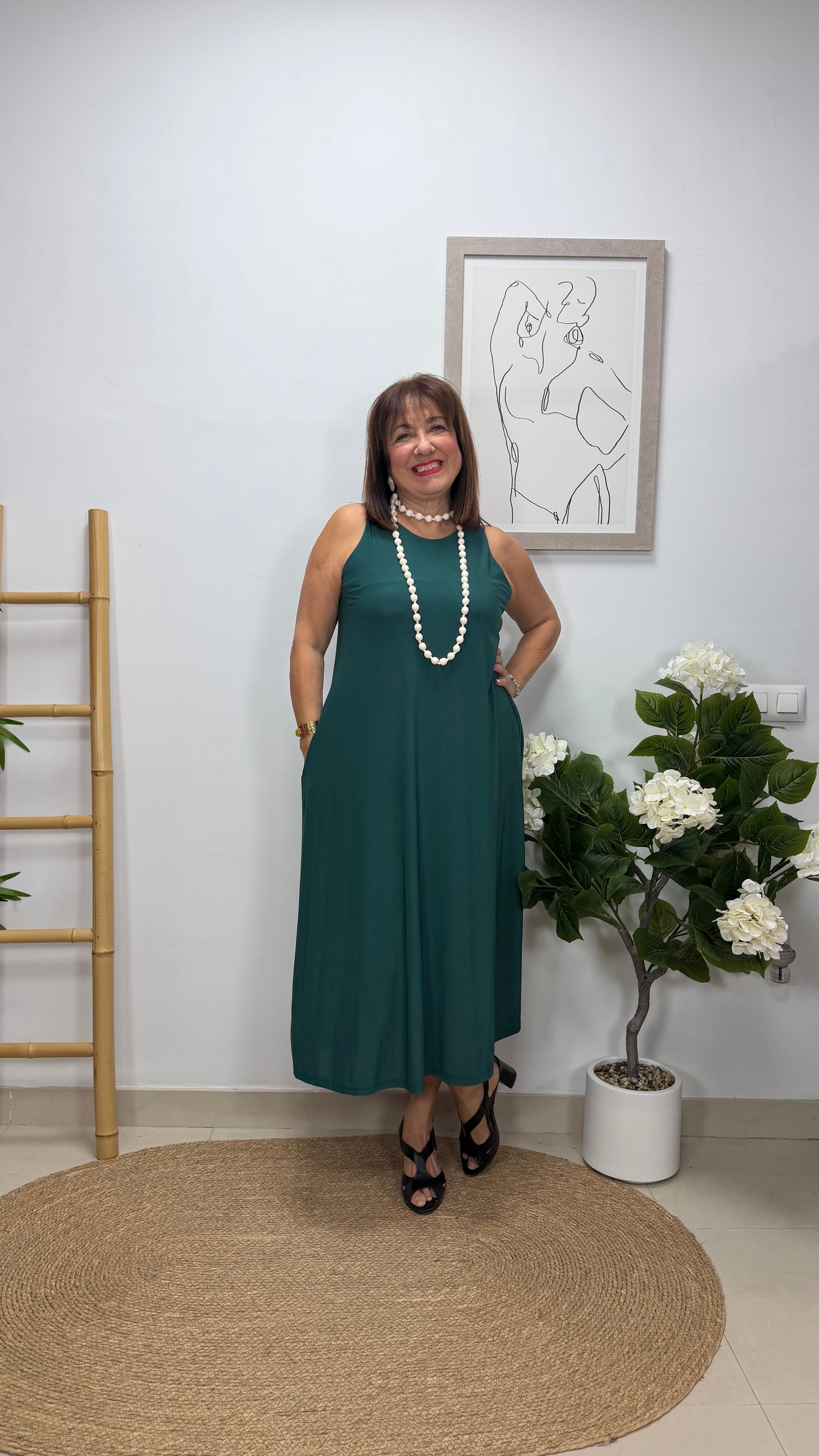 Vestido Estrella Verde Pato con bolsillo