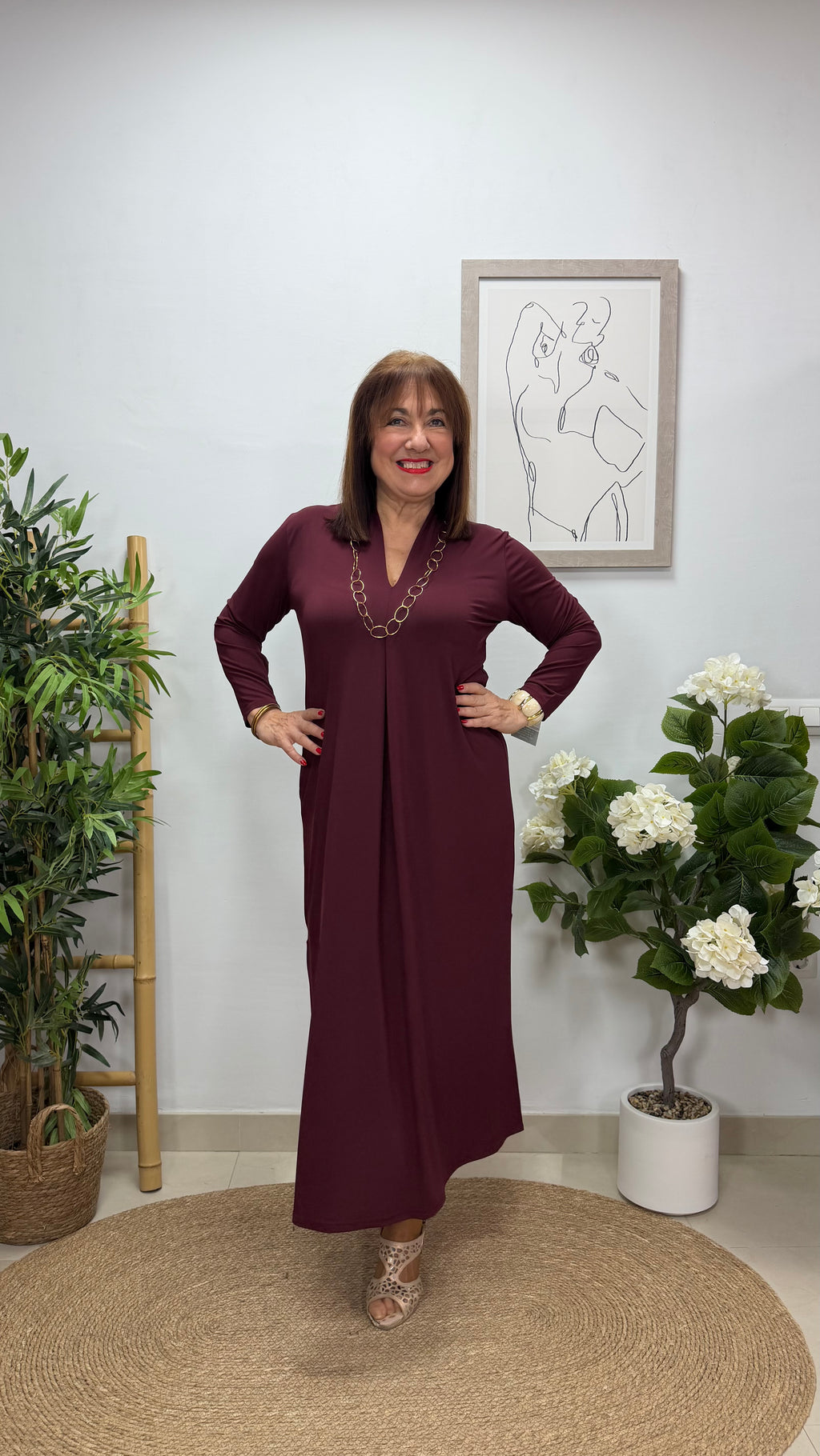 Vestido Paula con Manga Burdeos
