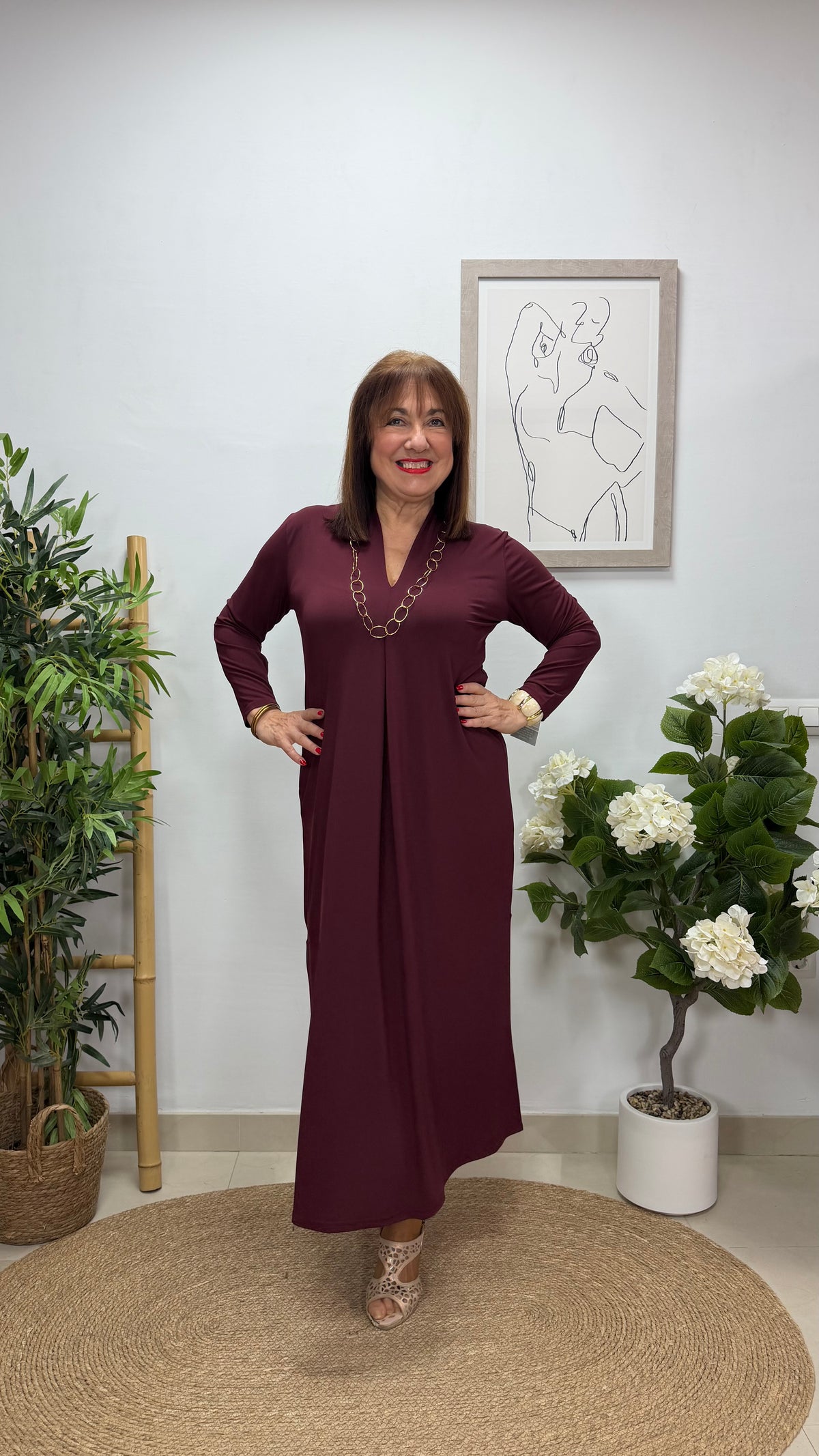 Vestido Paula con Manga Burdeos