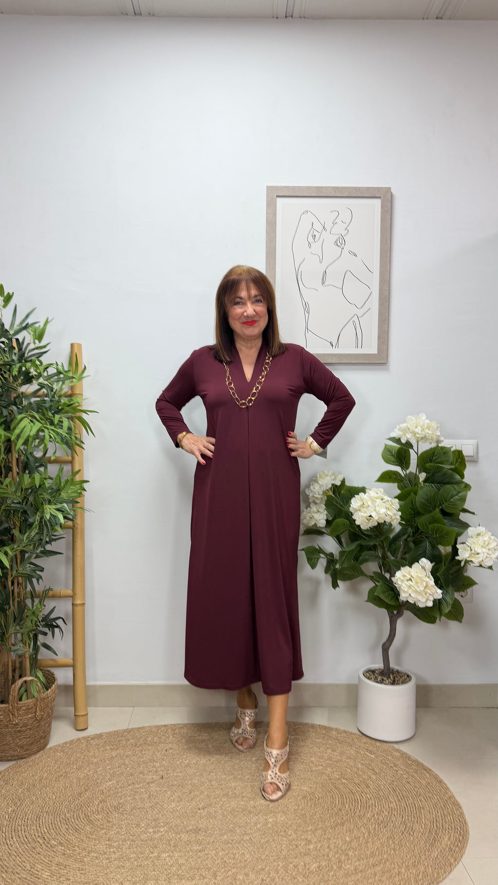 Vestido Paula con Manga Burdeos