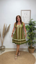 Vestido Corto Raya Volante Verde