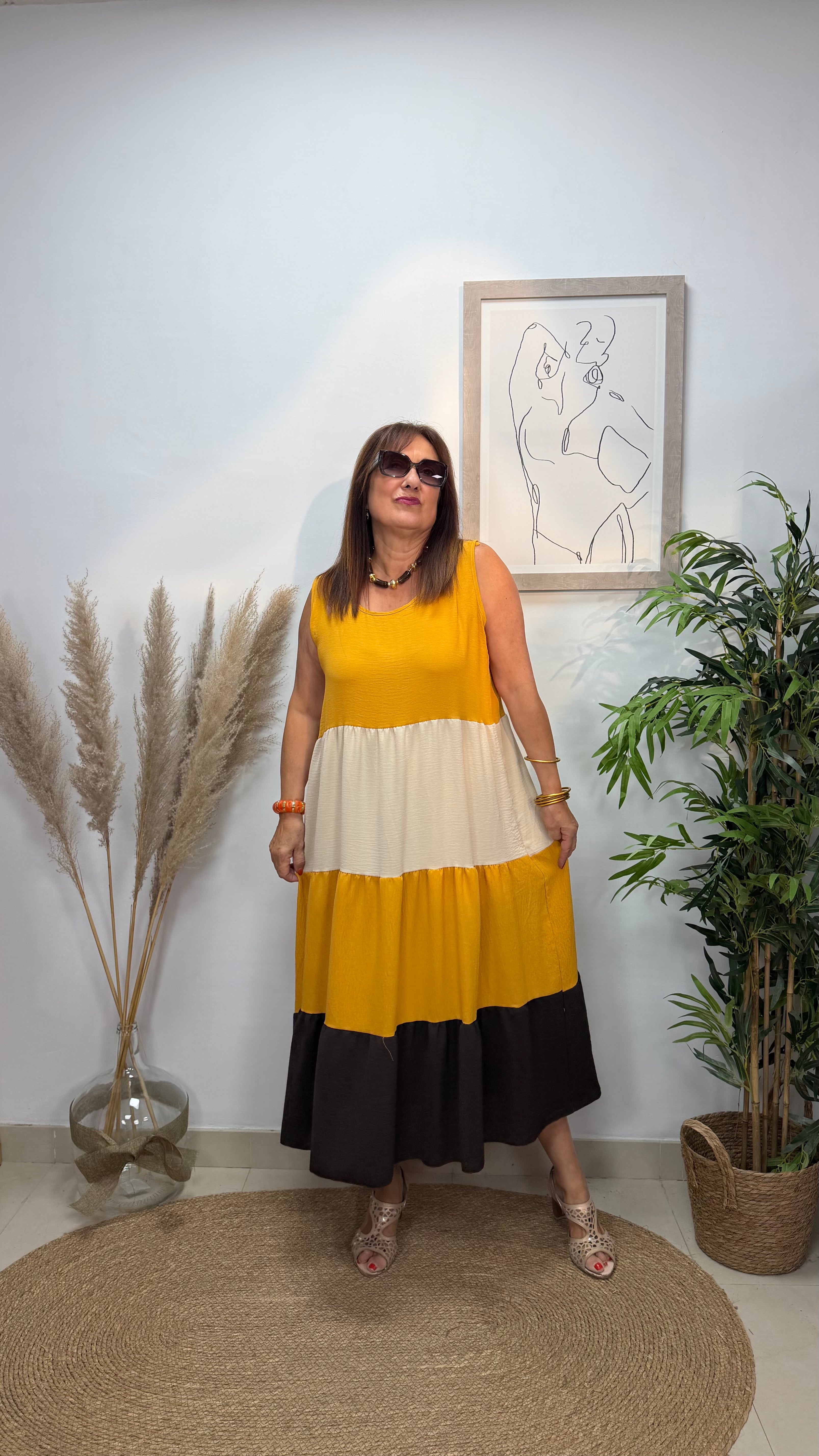 Vestido Volante Tricolor