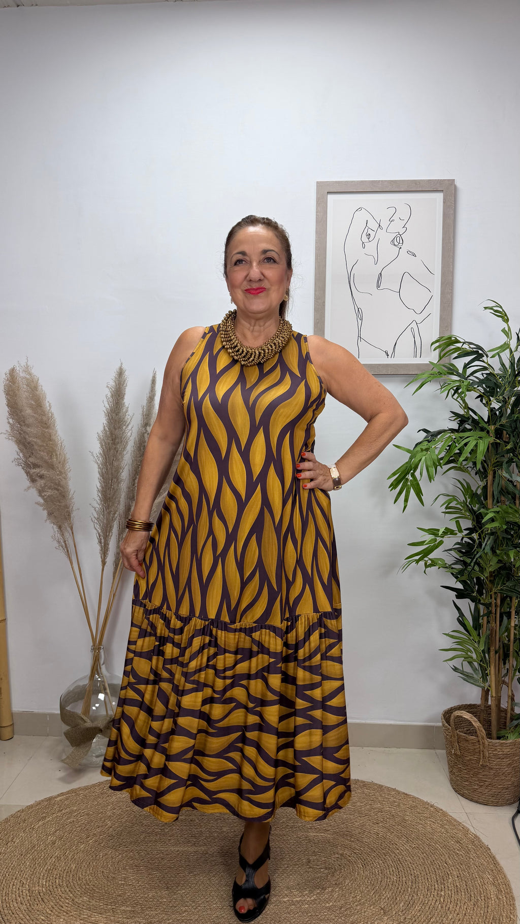 Vestido Redes Dorado/Berengena