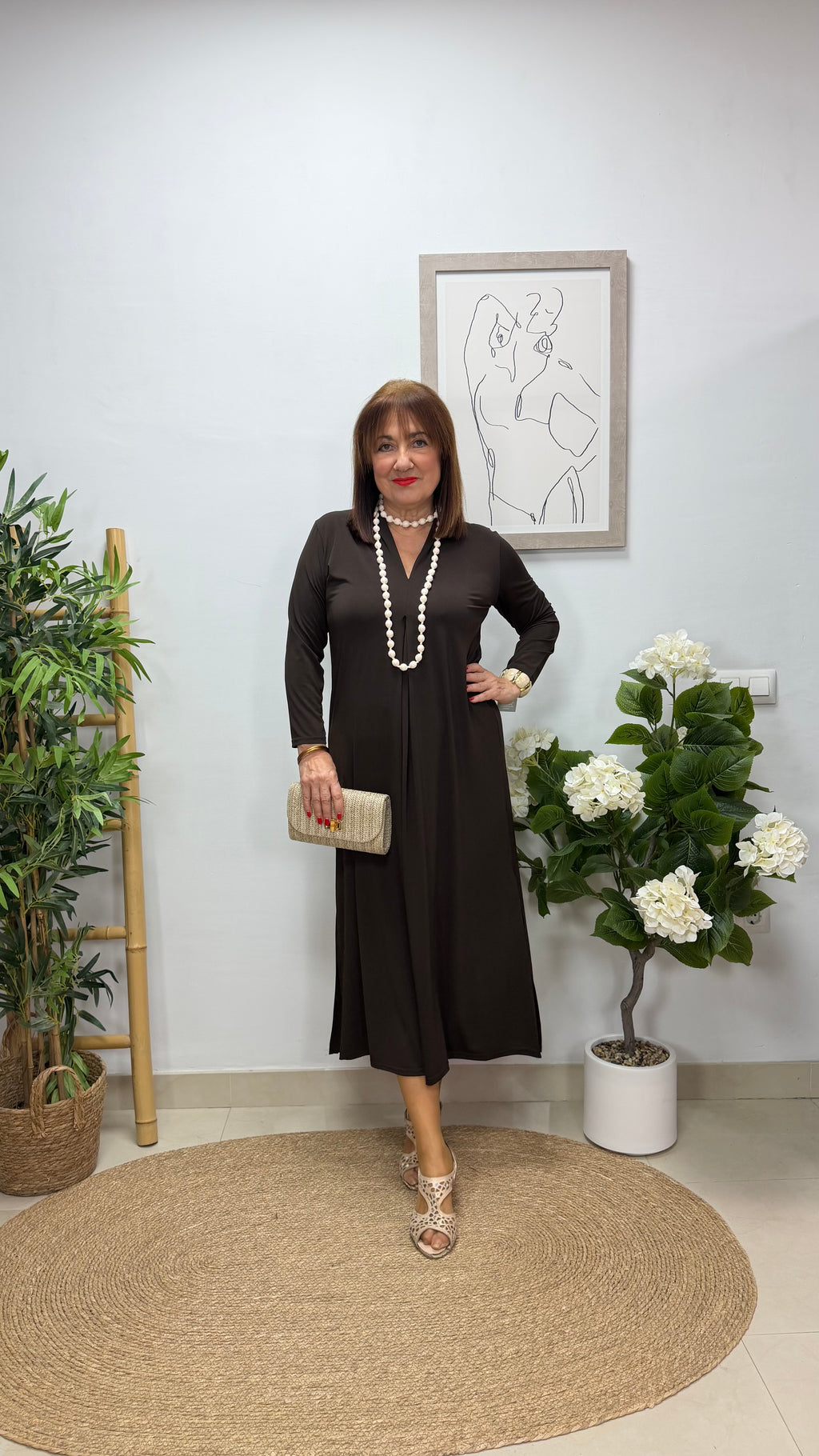 Vestido Paula con Manga Marrón
