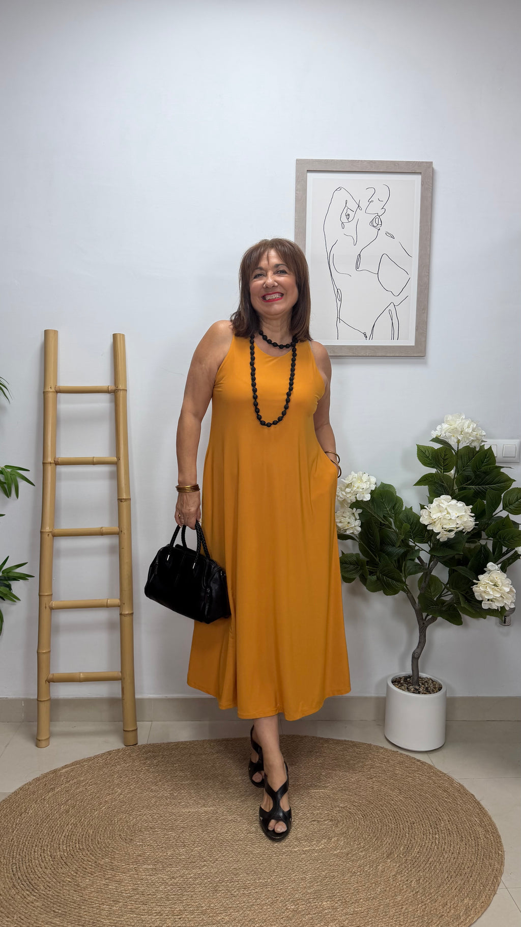 Vestido Estrella Amarillo Ocre con bolsillo