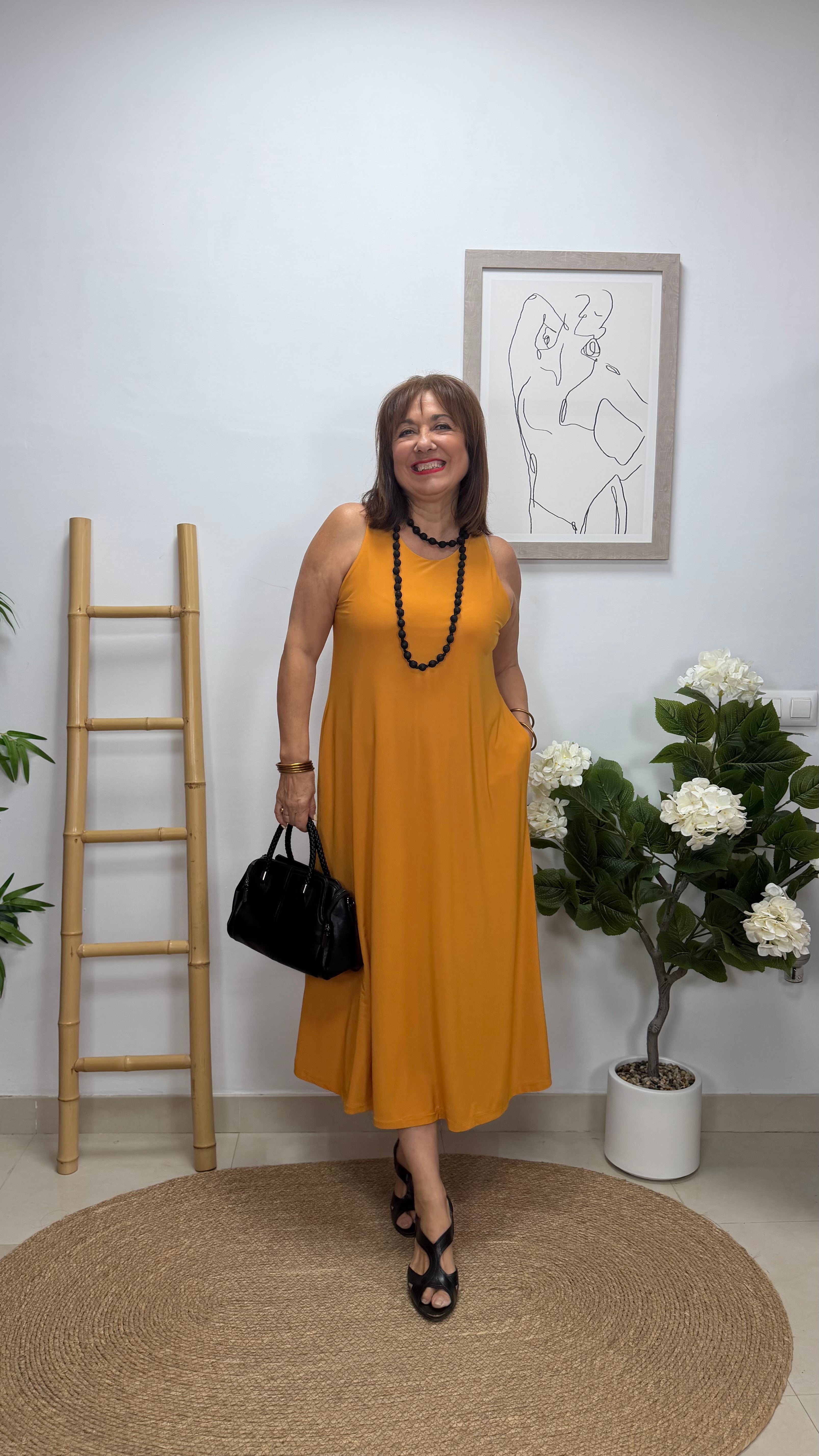 Vestido Estrella Amarillo Ocre con bolsillo