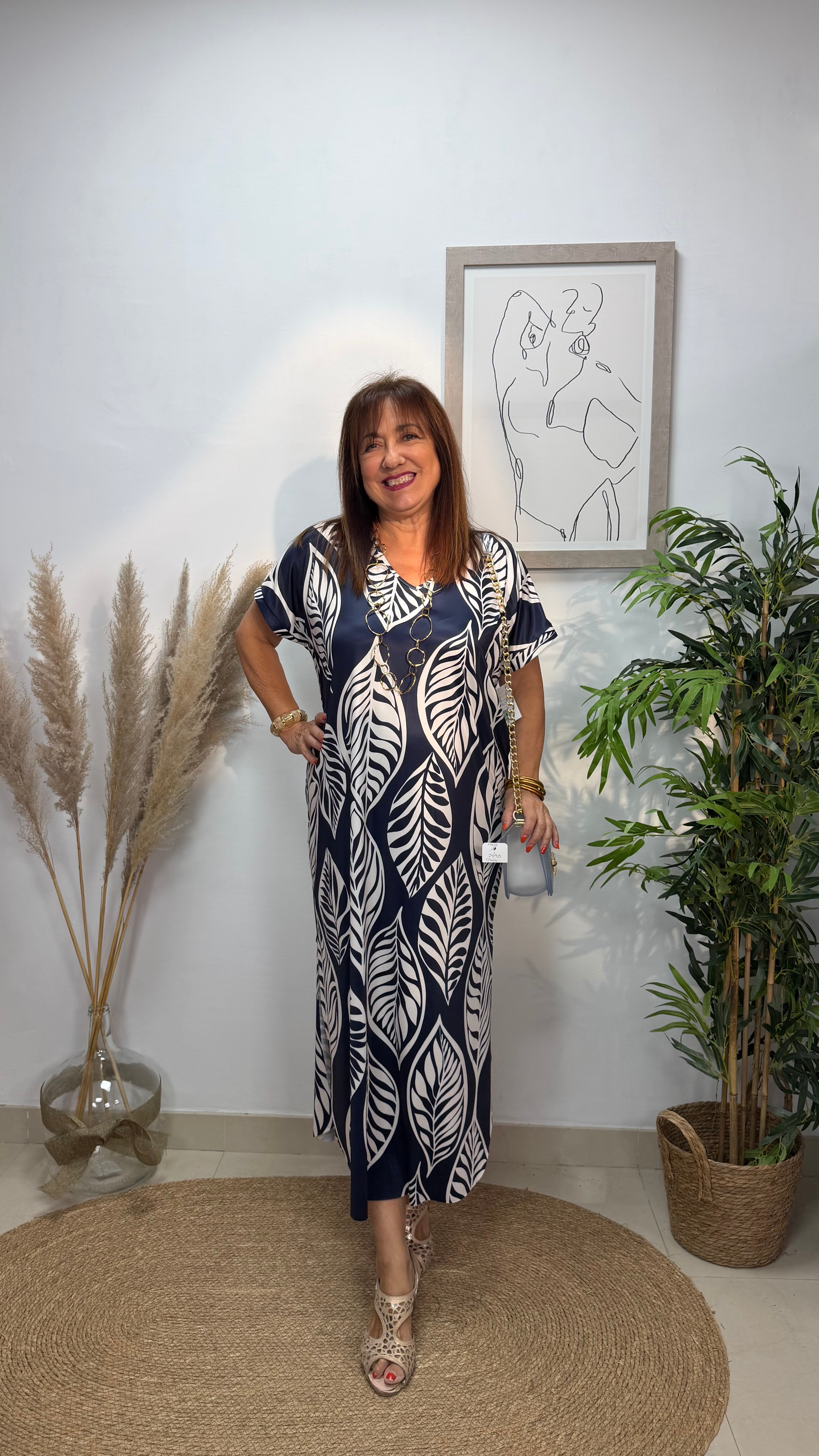Vestido Hojas Largo con manga