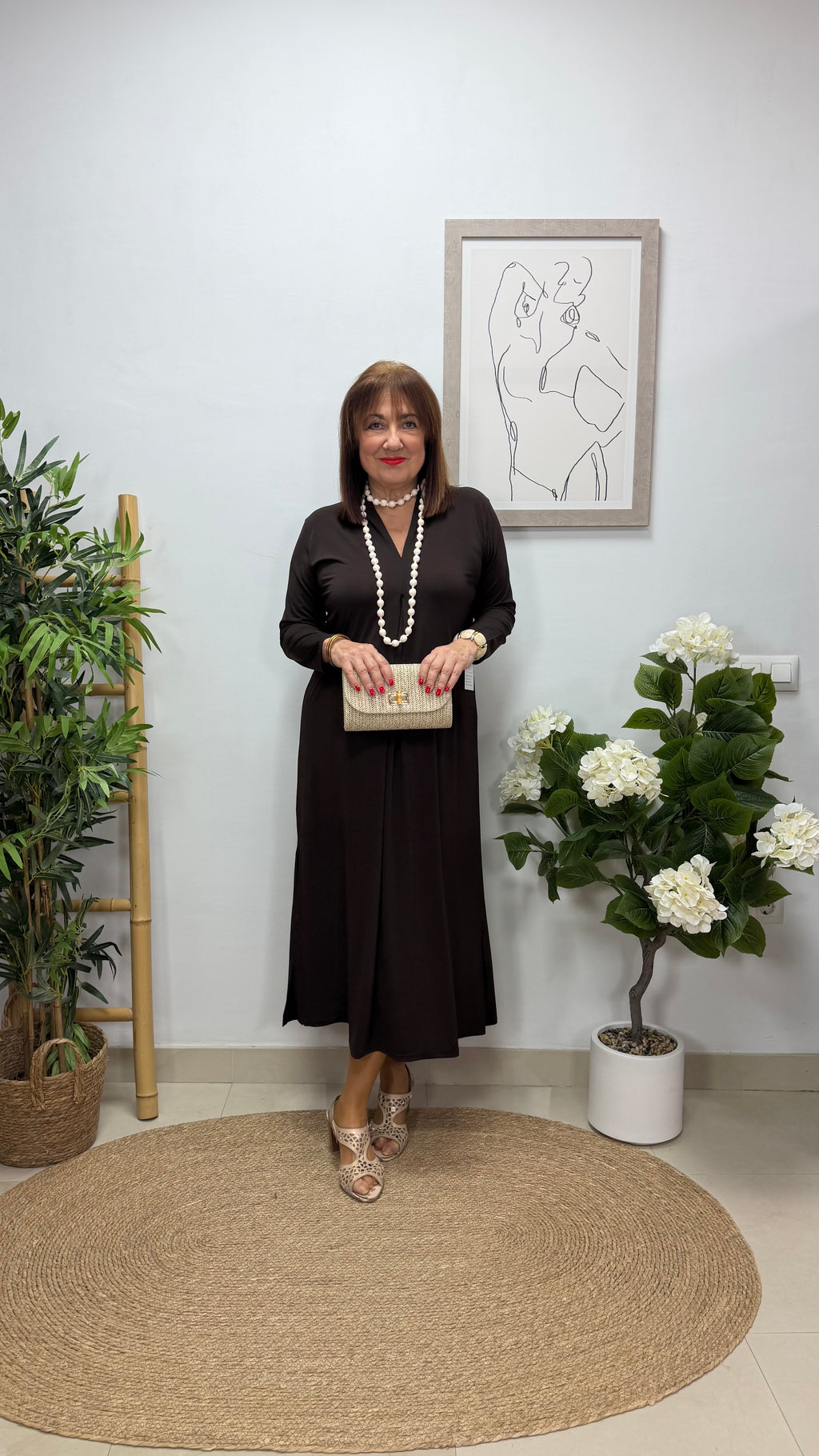 Vestido Paula con Manga Marrón