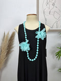 Collar Caramelo Flor Aguamarina