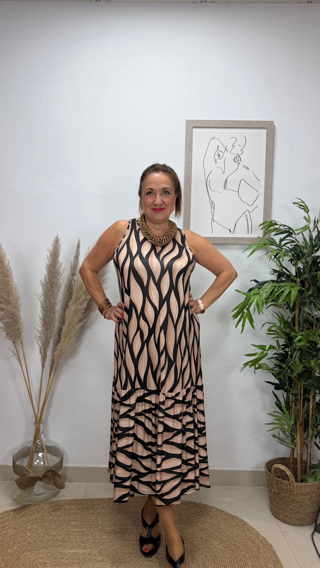Vestido Redes Beige/Negro