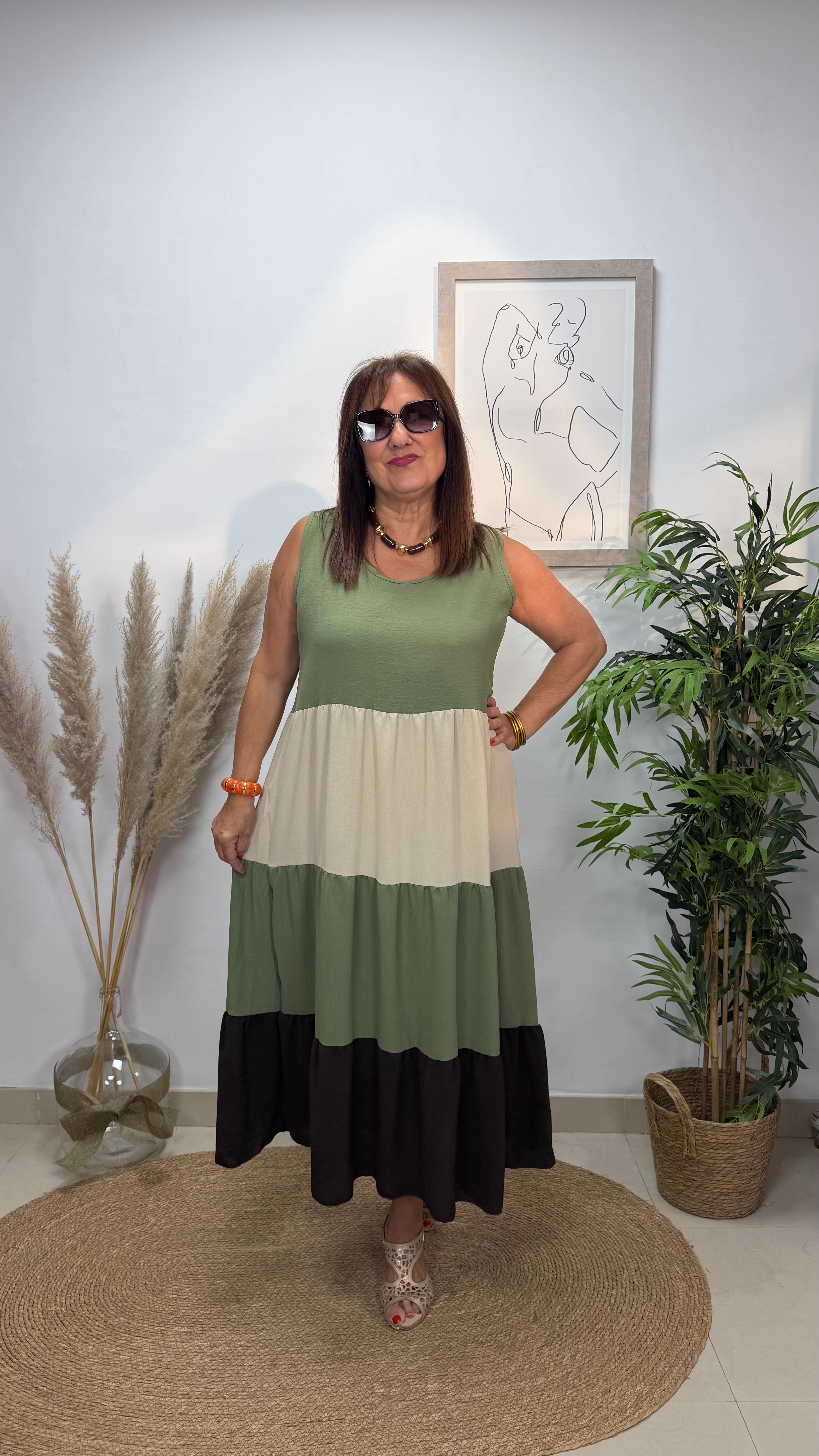 Vestido Volante Tricolor