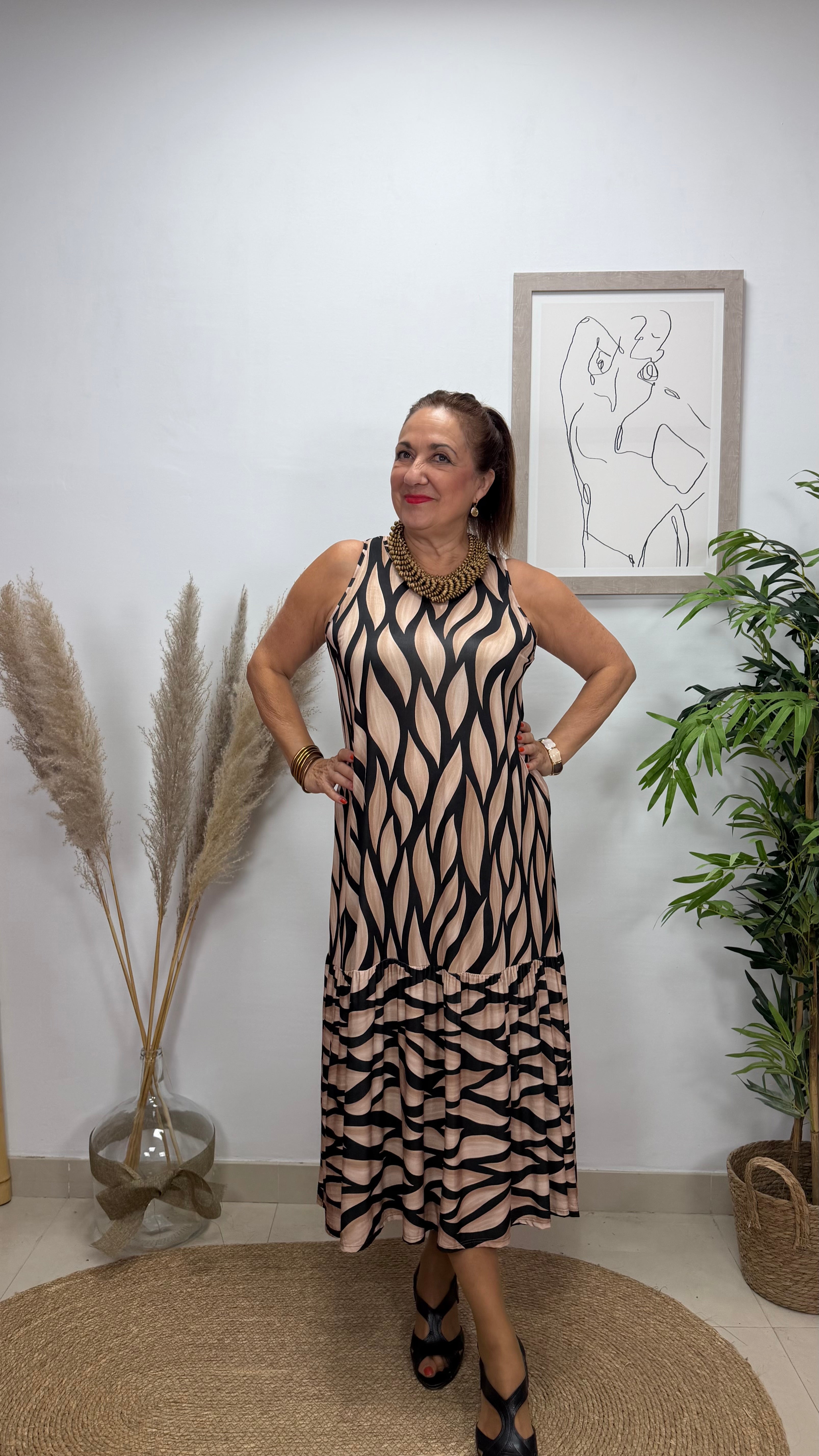 Vestido Redes Beige/Negro