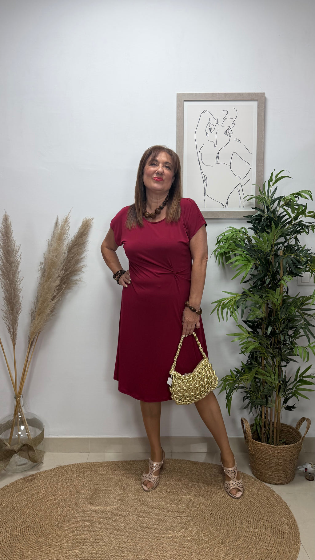 Vestido Nudo Liso Burdeos