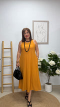 Vestido Estrella Amarillo Ocre con bolsillo