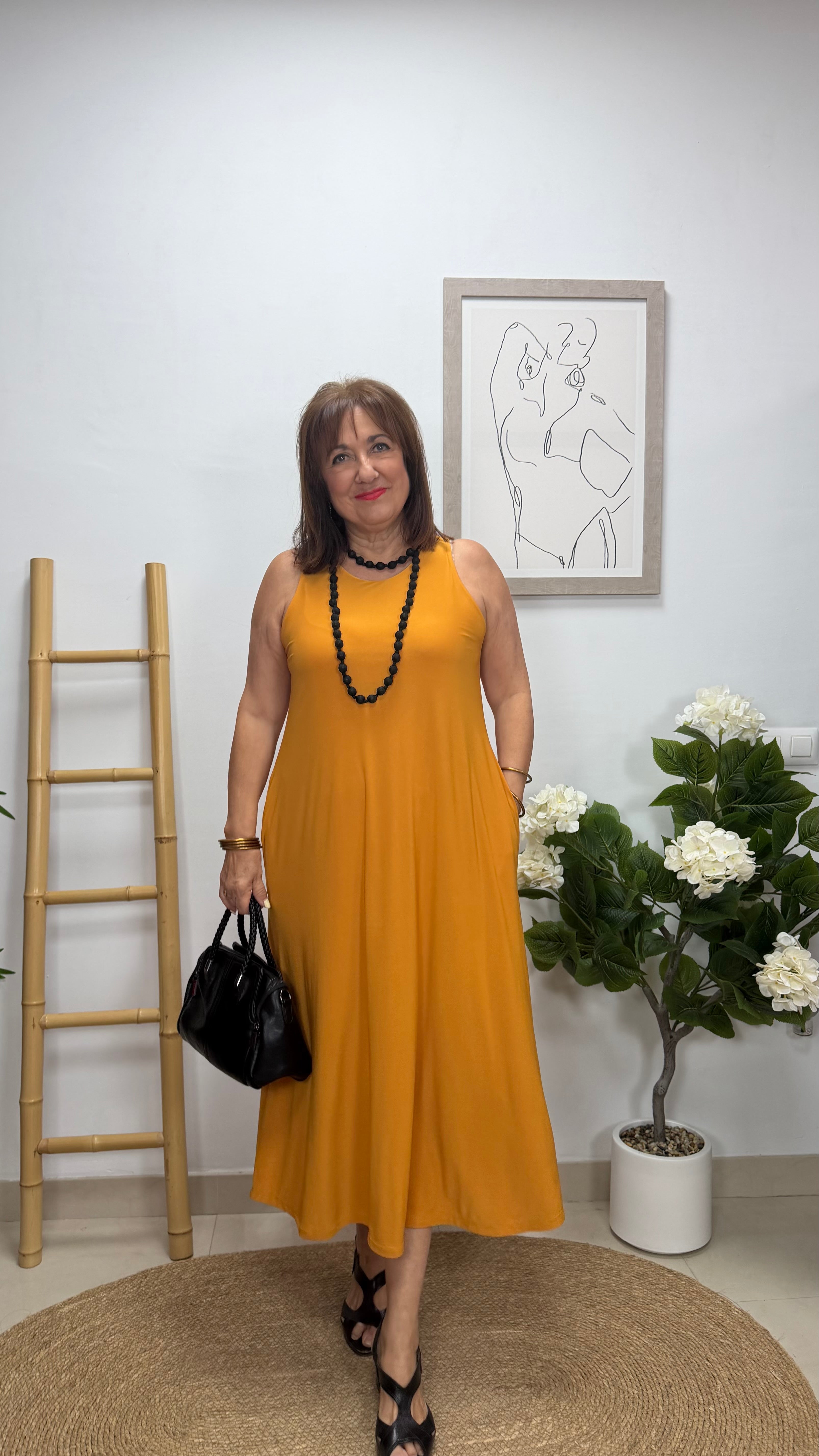 Vestido Estrella Amarillo Ocre con bolsillo