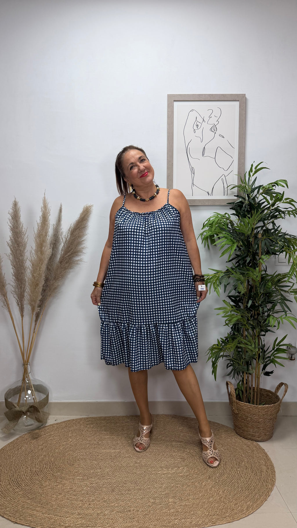 Vestido Corto Vichy Marino