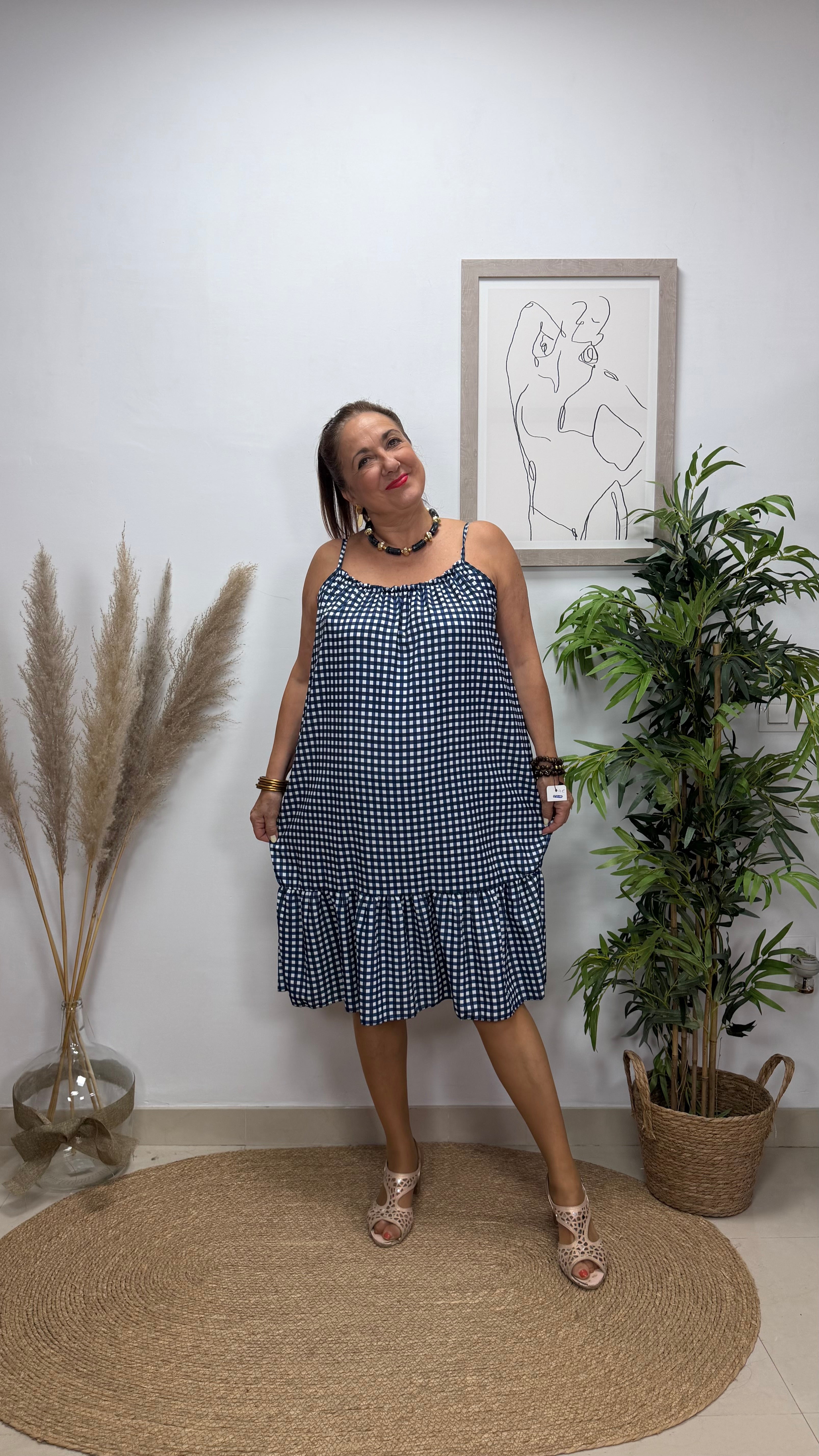 Vestido Corto Vichy Marino