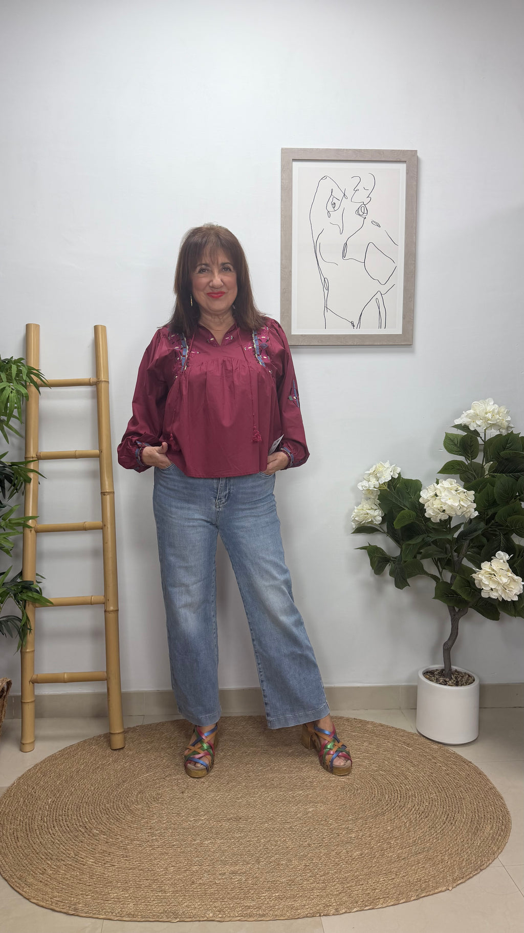 Camisa Étnica Burdeos