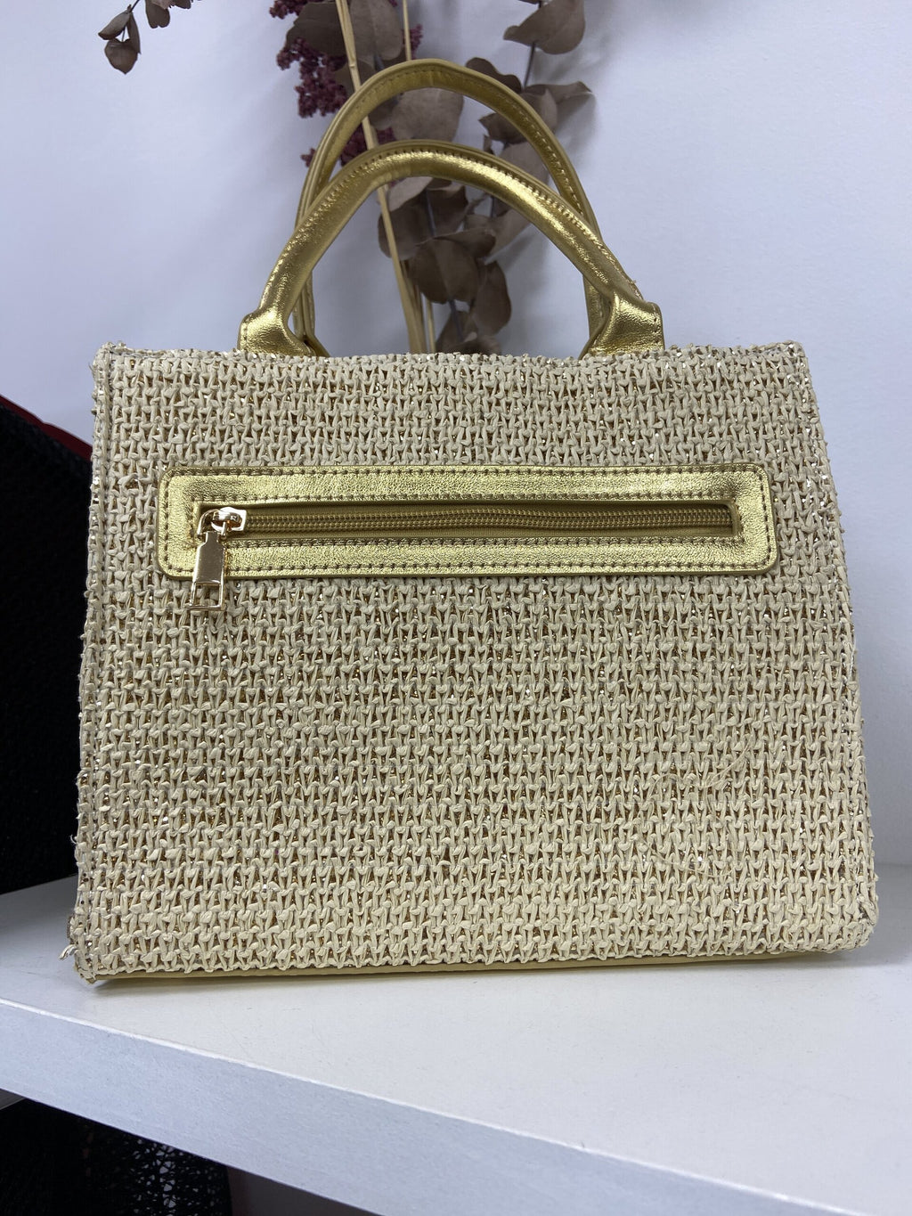 Bolso Rafia Beige con Brillo