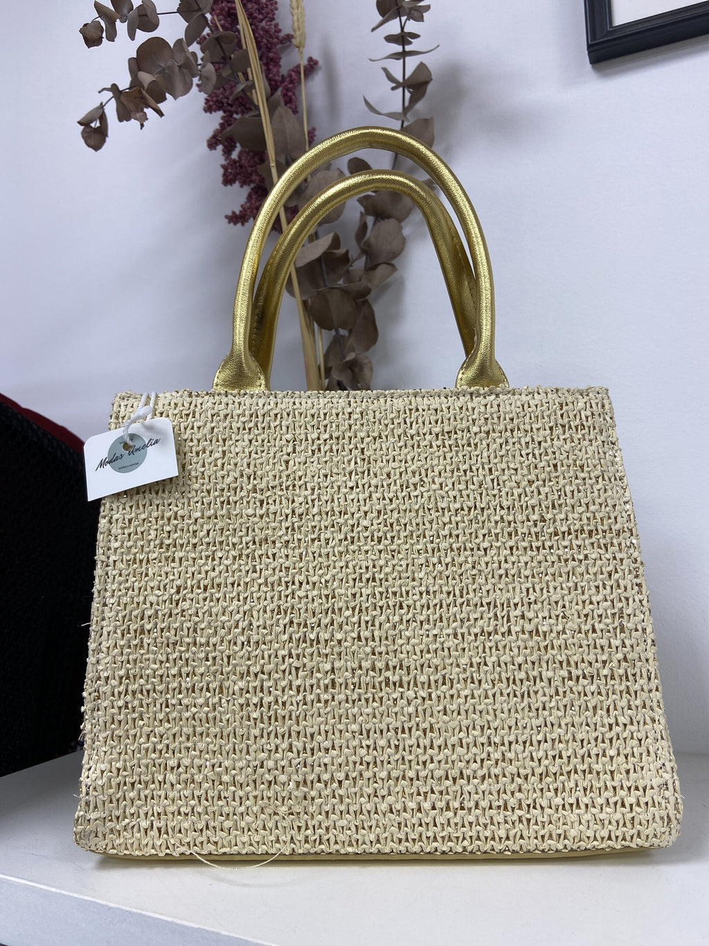 Bolso Rafia Beige con Brillo