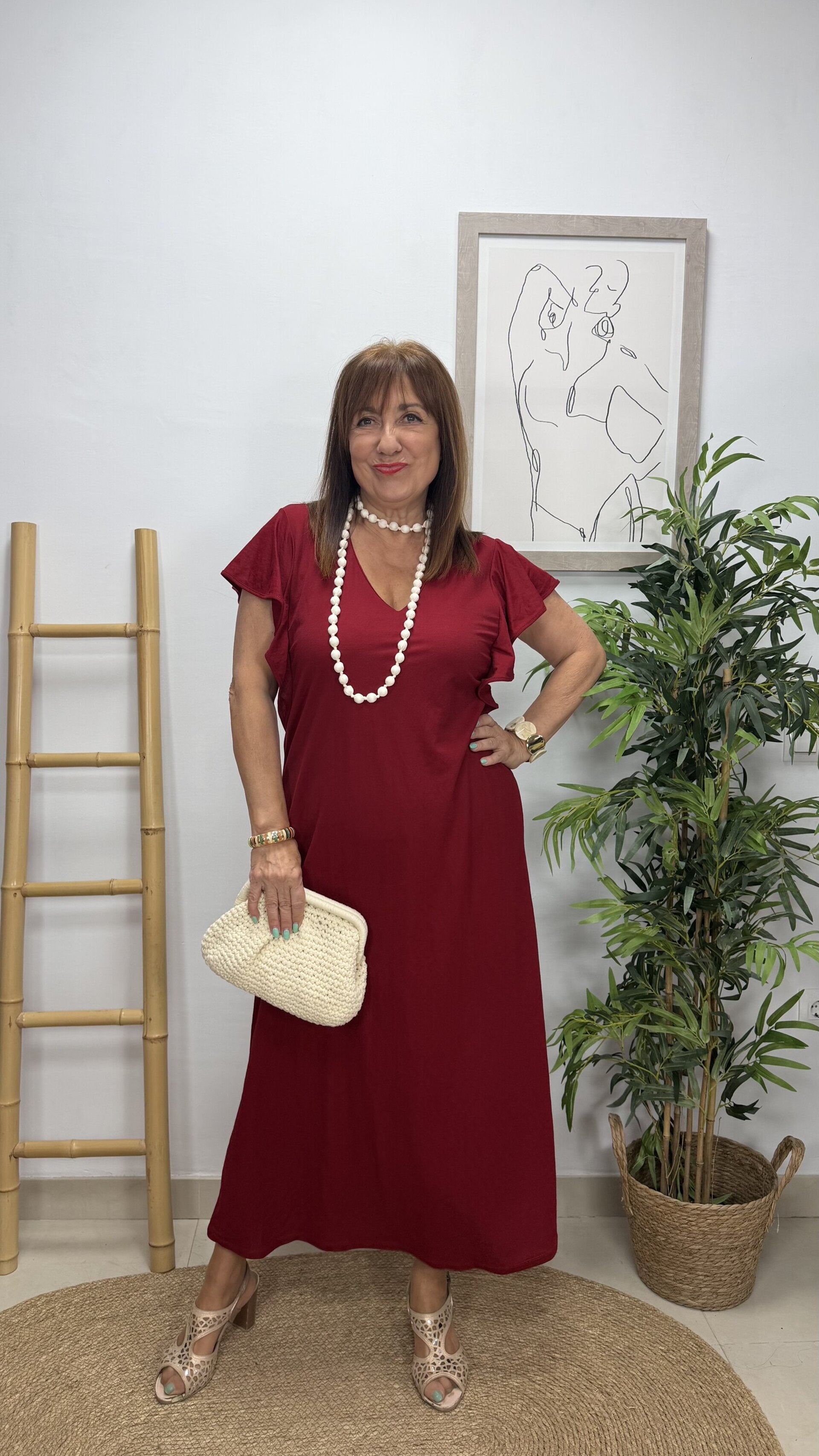 Vestido Carlota Volante Burdeos